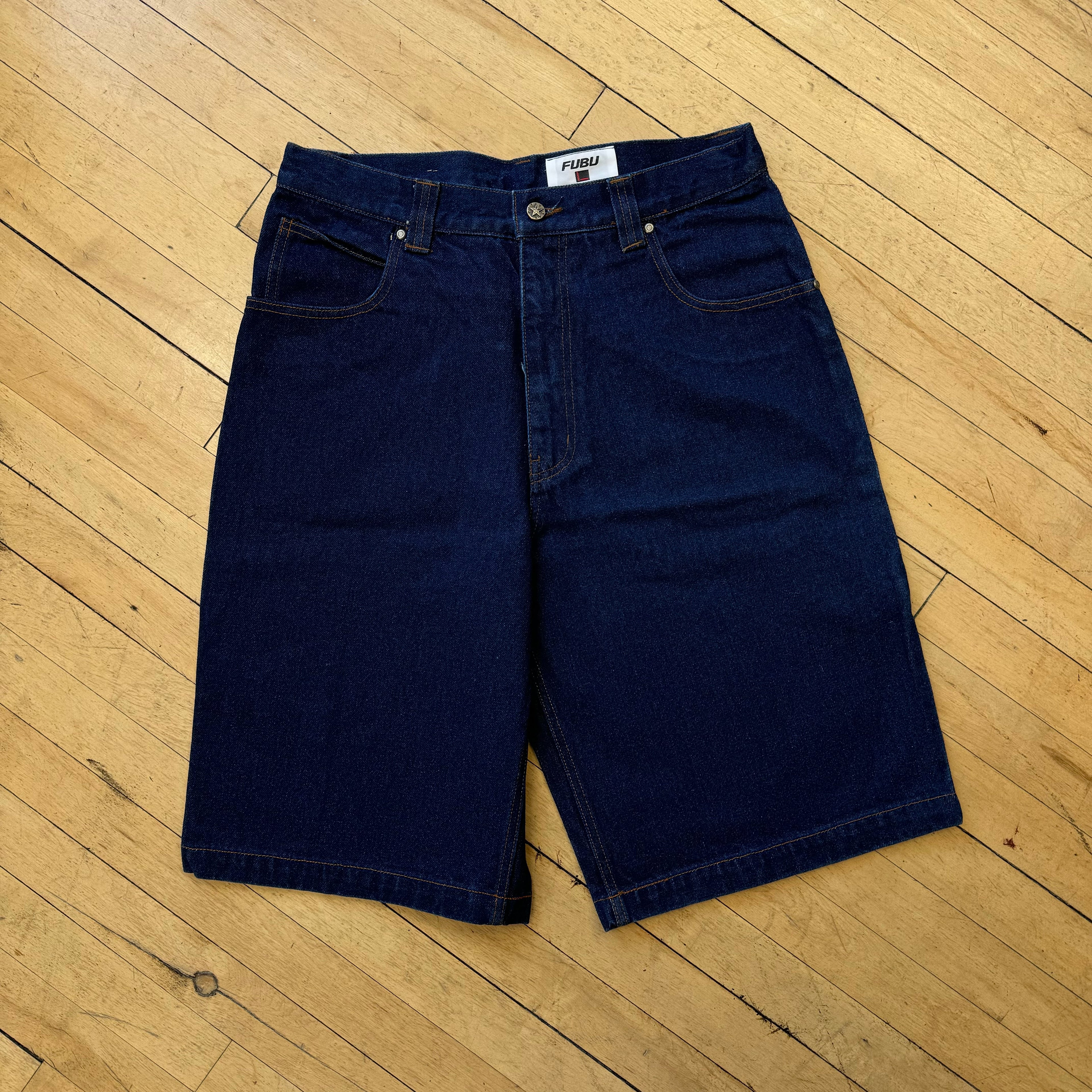 Vintage Bootleg Fubu Embroidered Denim Jorts Sz 34