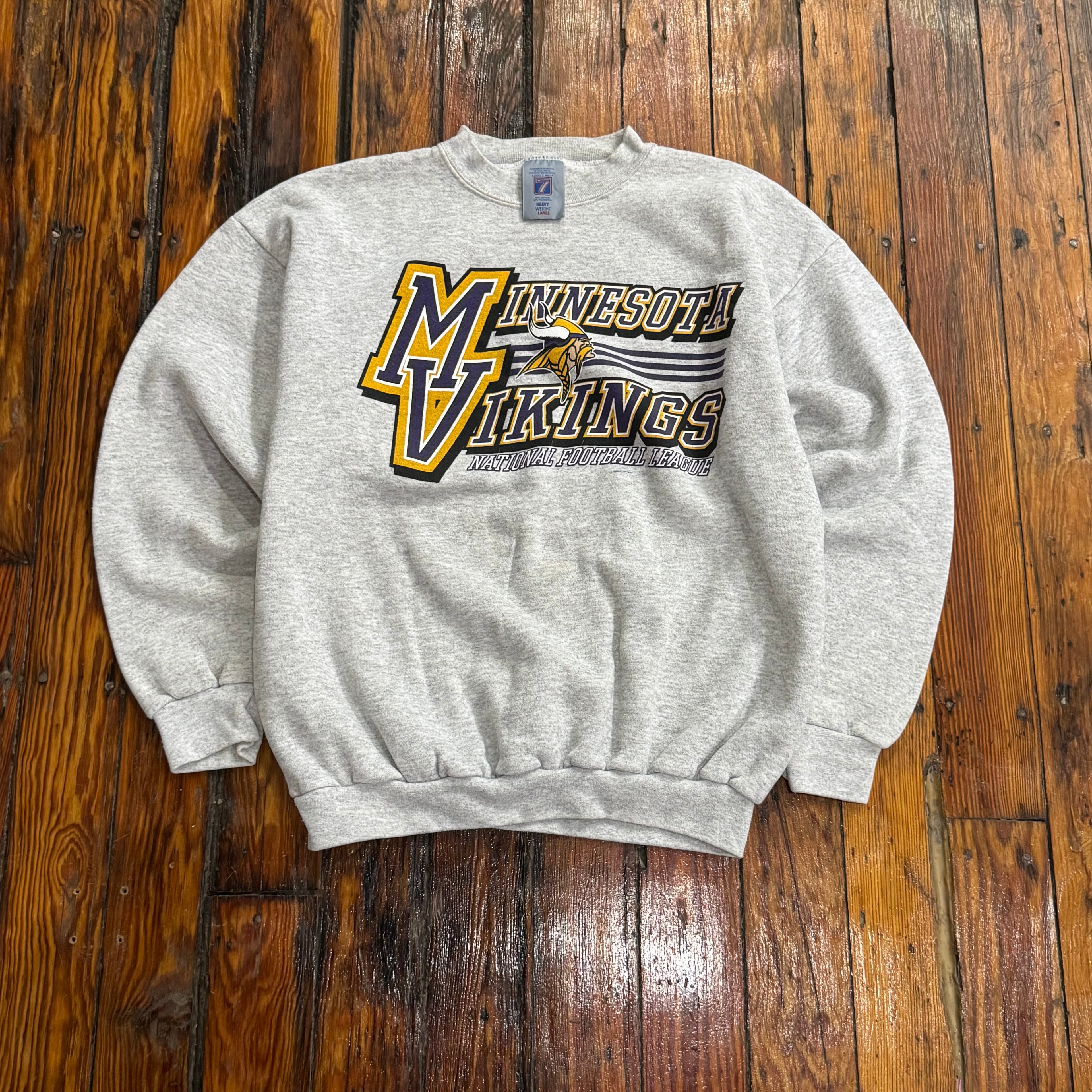 Vintage Minnesota Vikings Logo 7 SpellOut CrewNeck Sz L