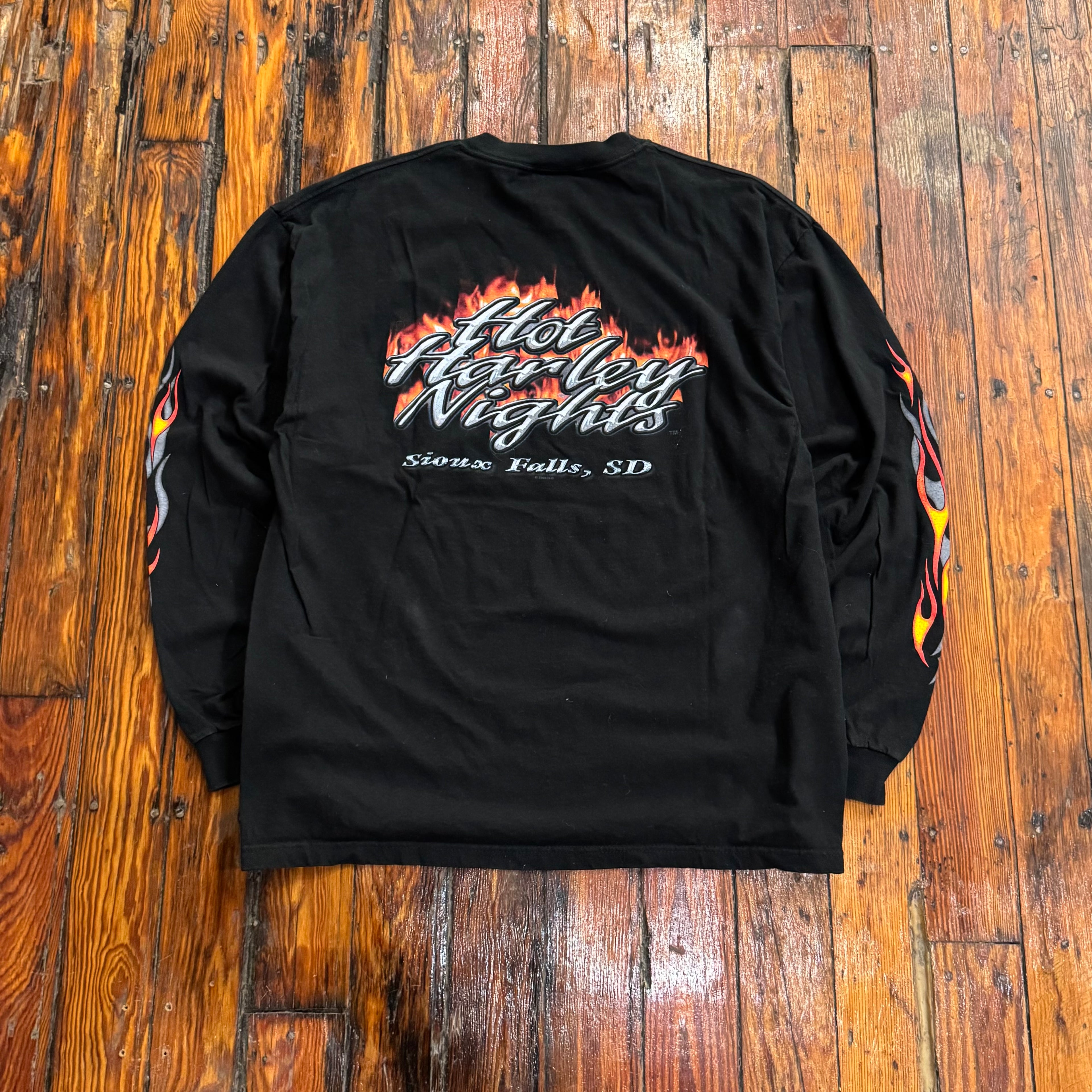 Y2K Hot Harley Nights Sioux Falls Flame Long Sleeve T-shirt Sz XL