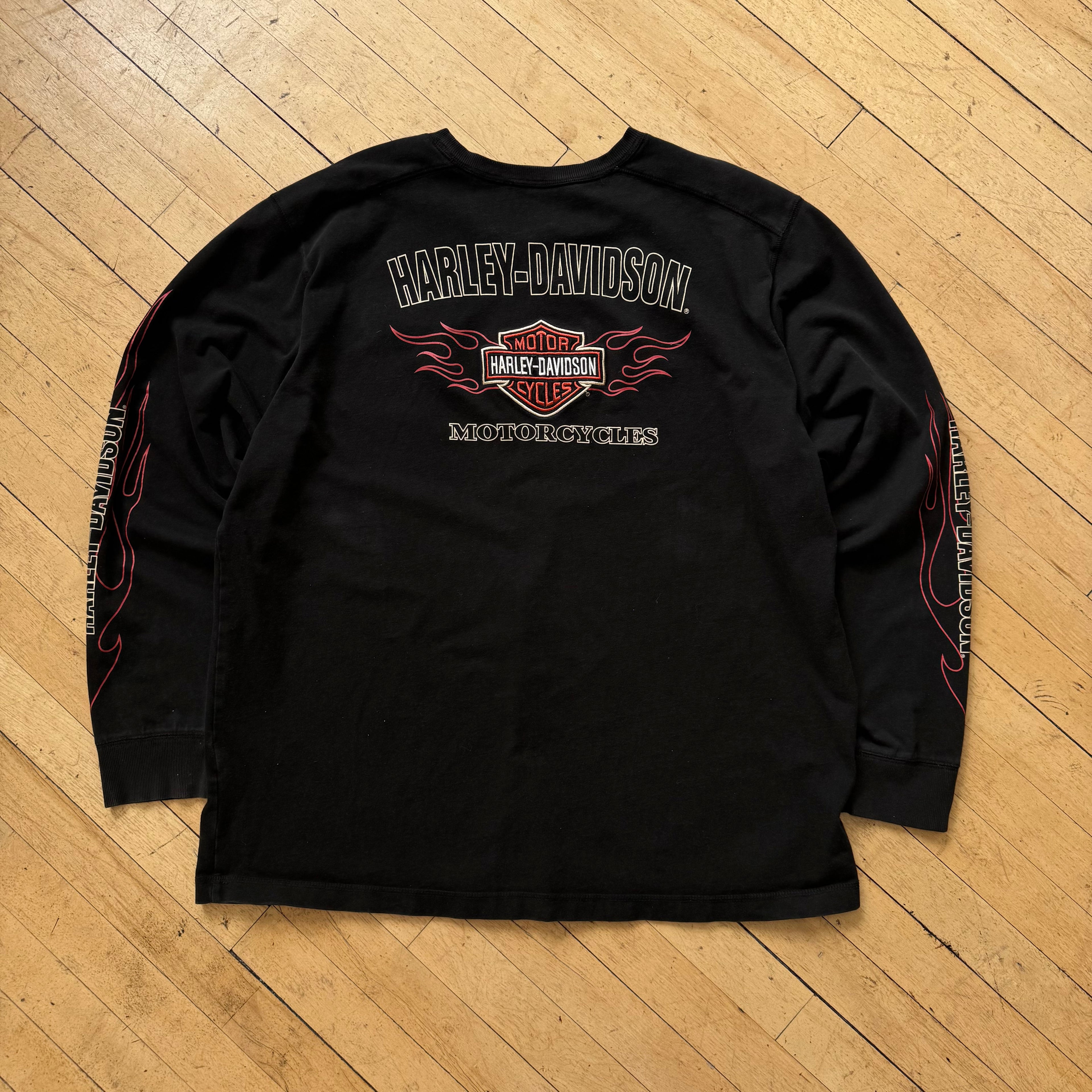 Vintage Harley Davidson Flame Embroidered T-shirt Sz XXL