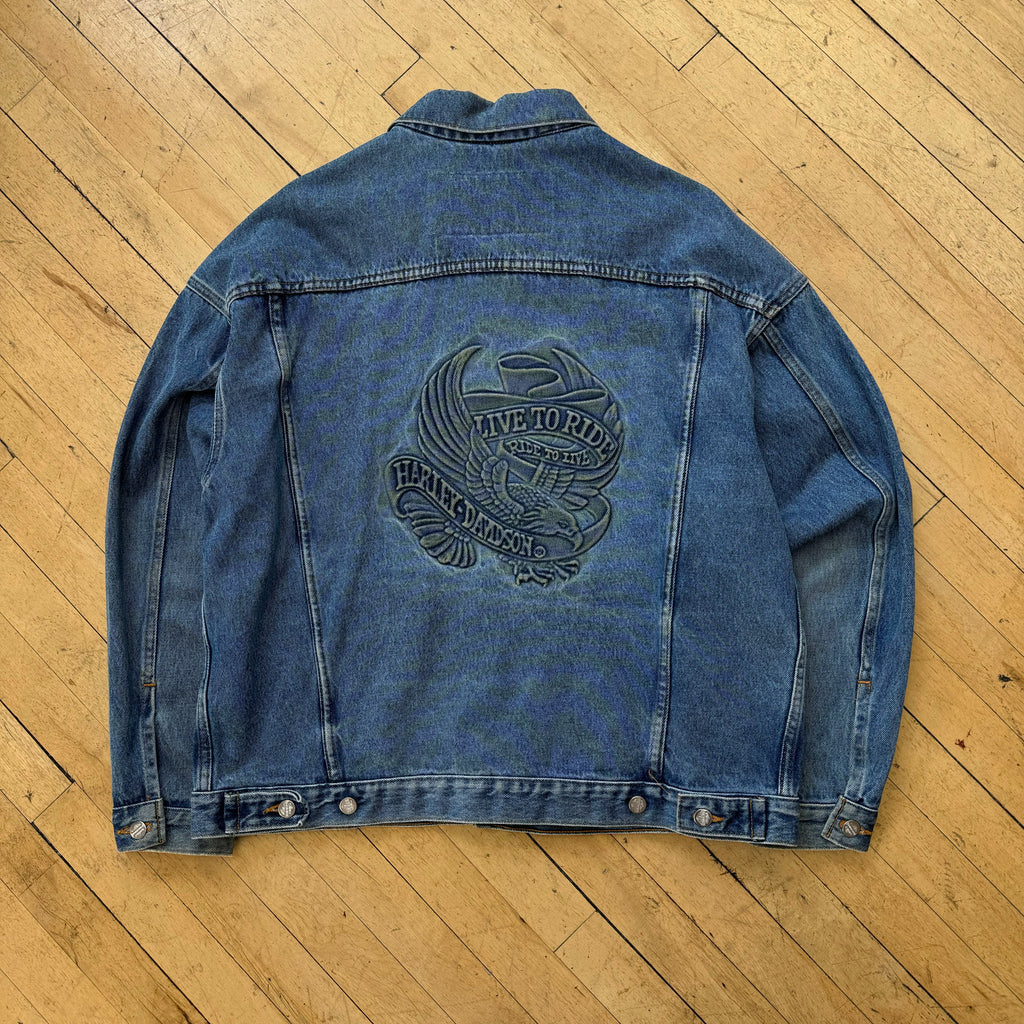 Vintage Harley Davidson Live to ride Jean Jacket Sz L