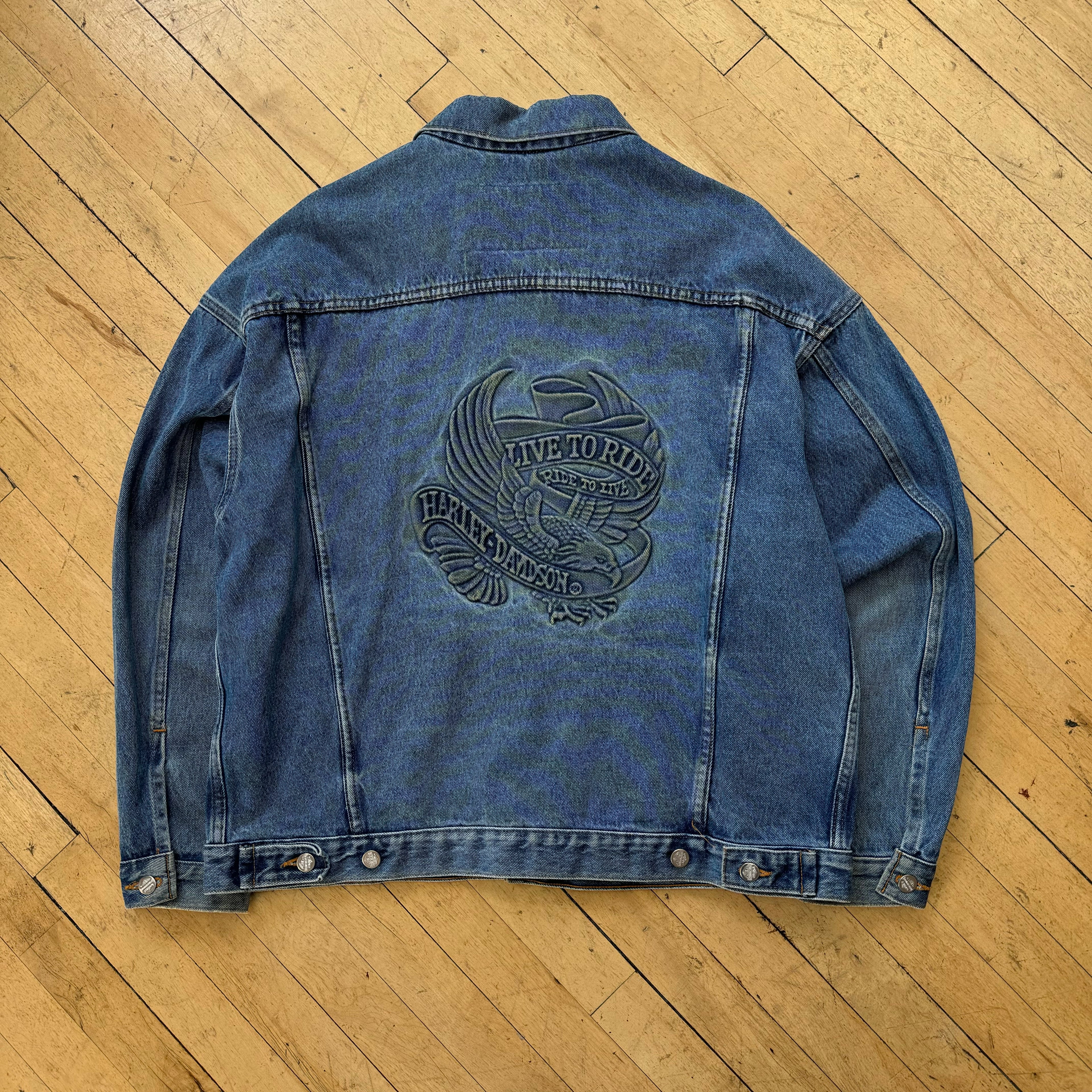 Vintage Harley Davidson Live to ride Jean Jacket Sz L