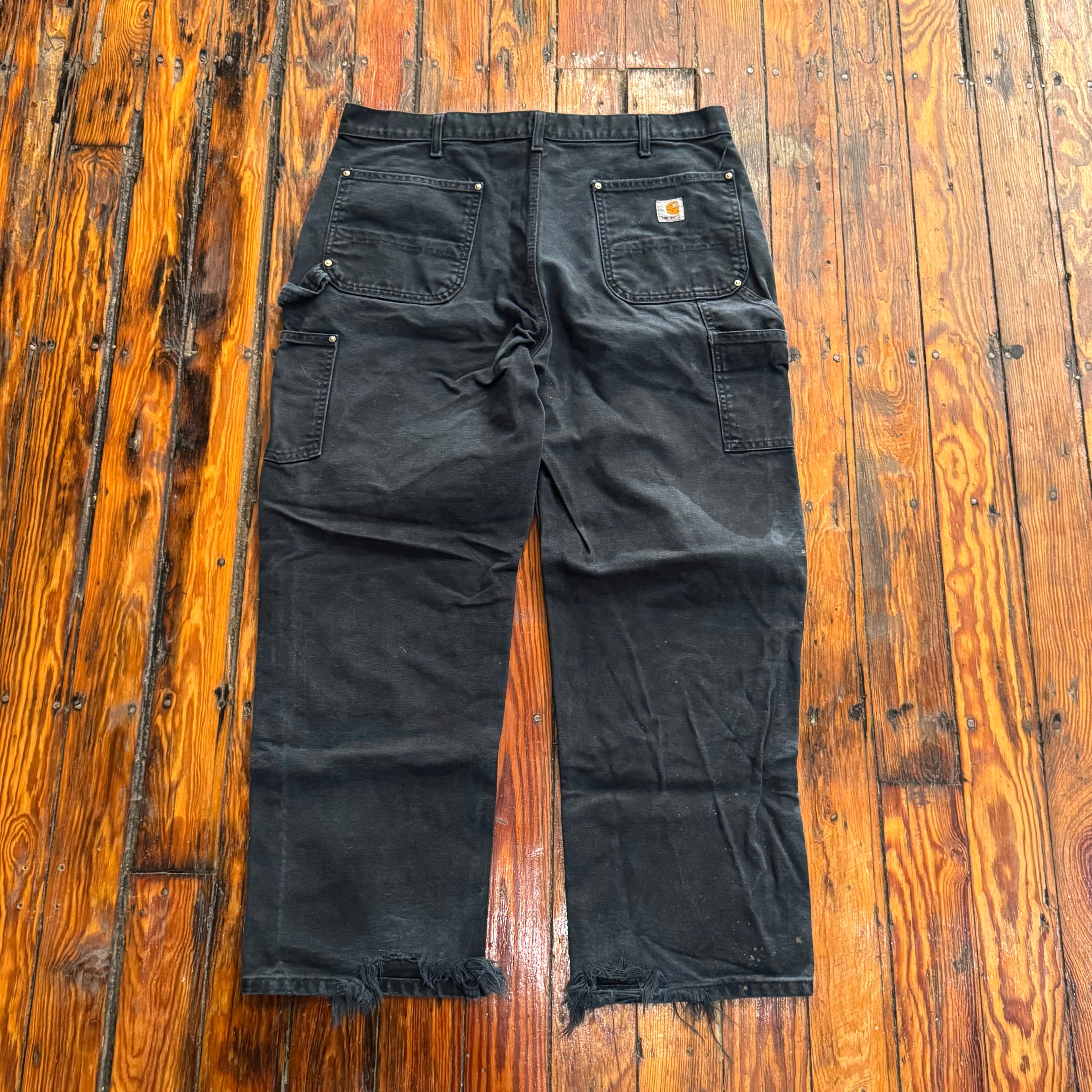 Vintage Faded BLK Carhartt Double Knee Denim Jeans Sz 38x30