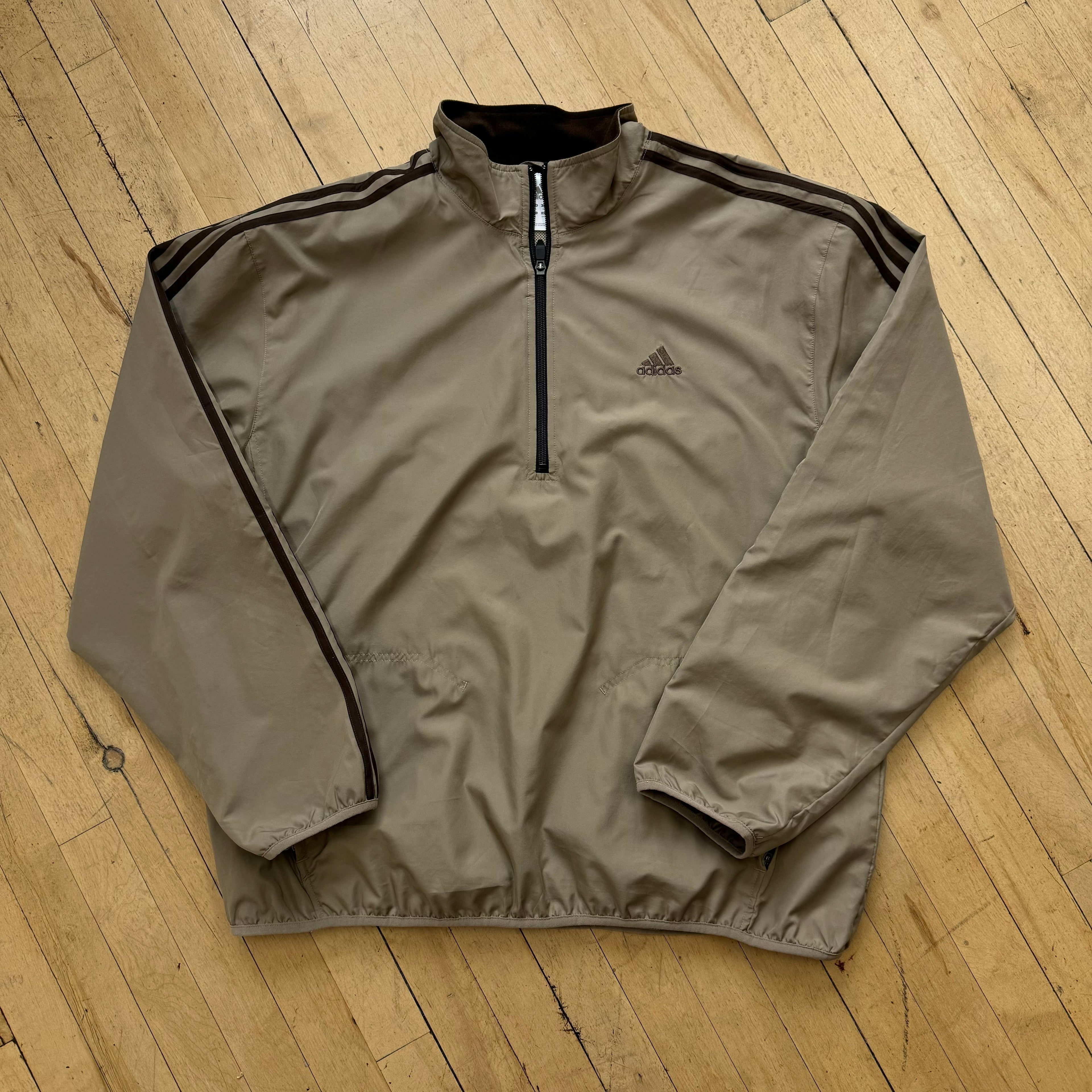 Y2K Tan Adidas Quarter Zip Jacket Sz XL