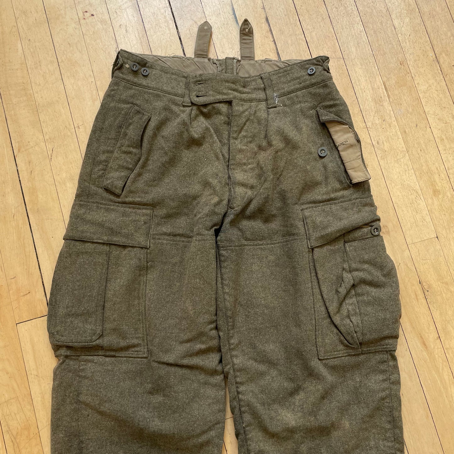 1960s Wool Military Olive Cargo Pants Sz 32x32