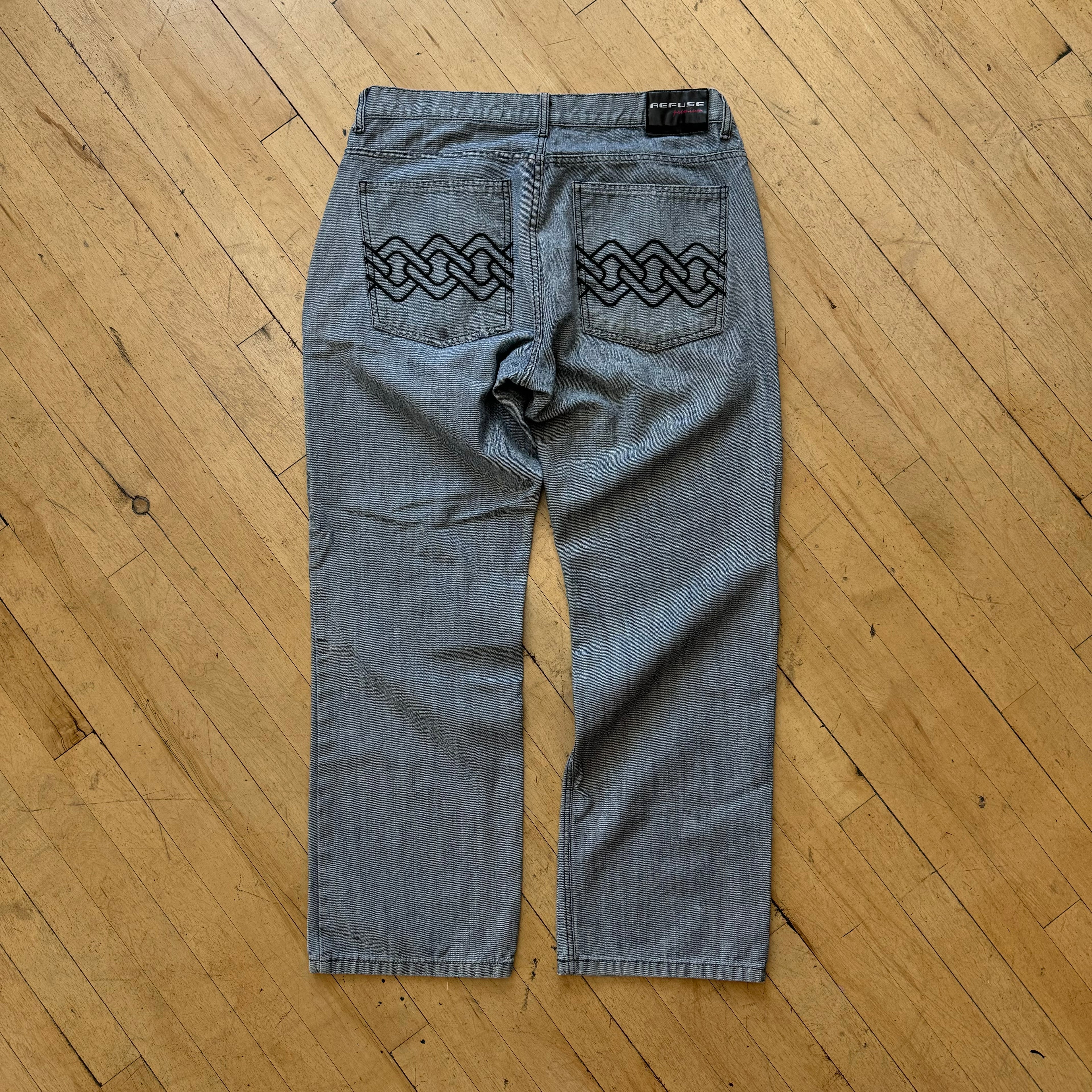 Y2K Baggy Chain Refuse Denim Jeans Sz 38