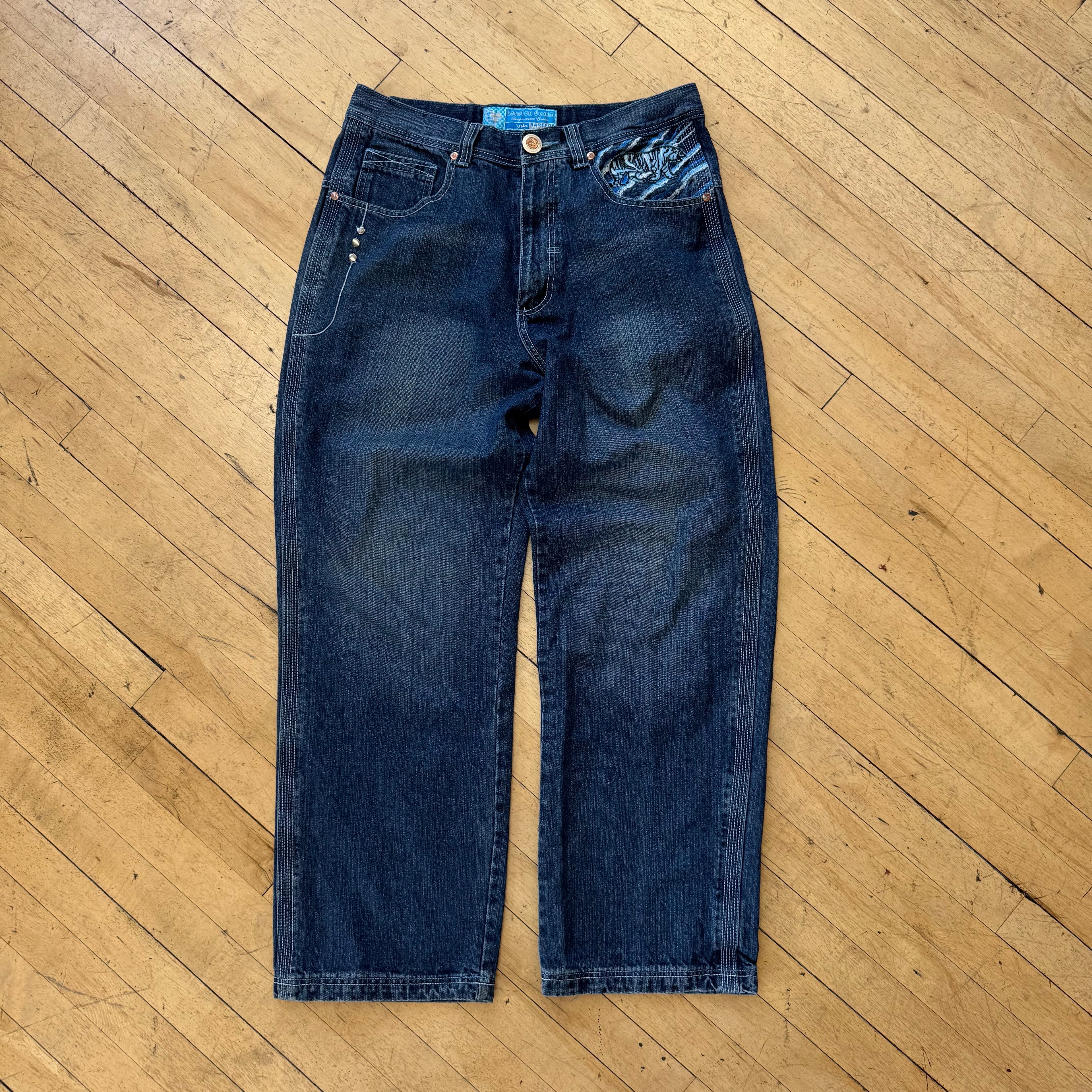 Y2K BareFox Embroidered Denim Jeans Sz 34