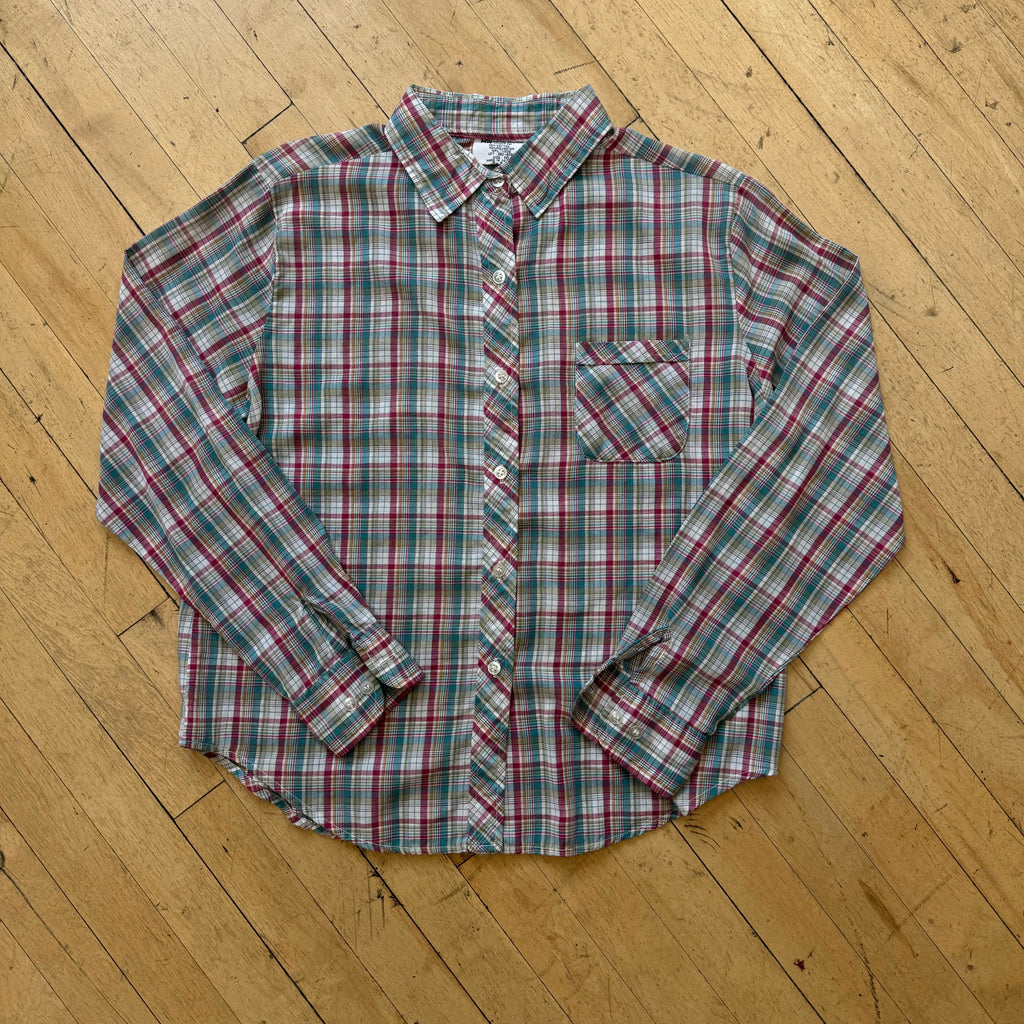 Vintage 70s Plaid Button Up T-shirt Sz M