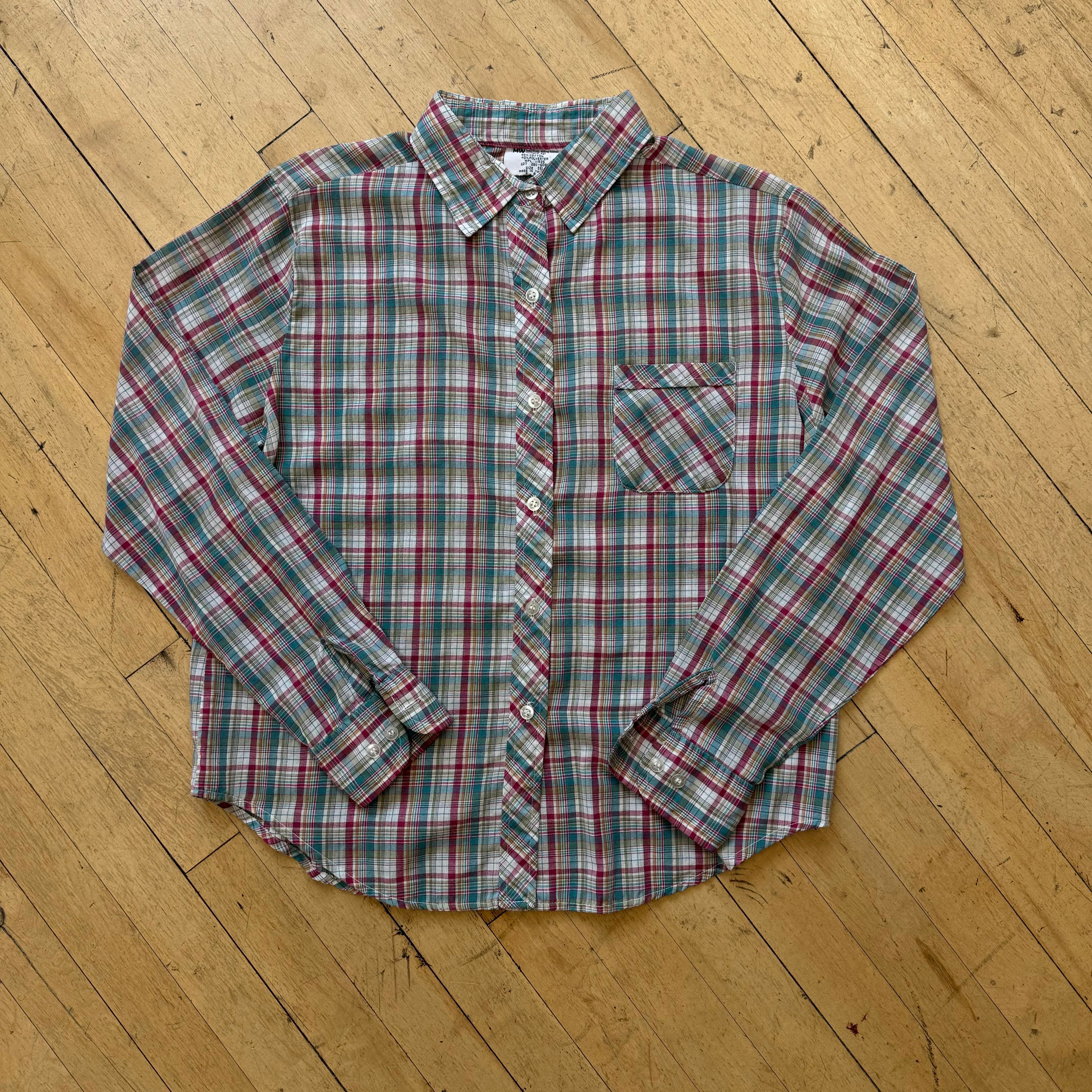 Vintage 70s Plaid Button Up T-shirt Sz M