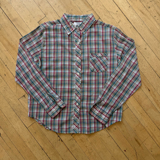 Vintage 70s Plaid Button Up T-shirt Sz M