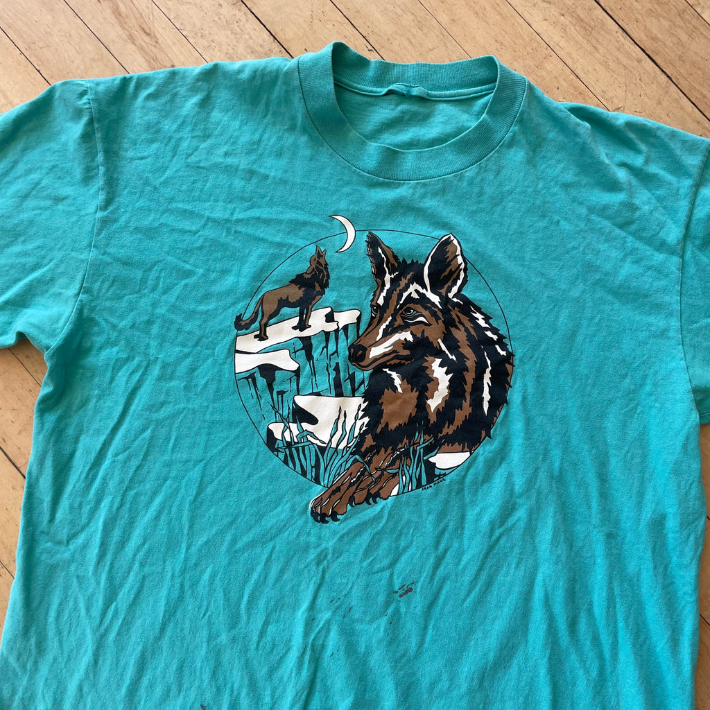90s Wolf Nature Graphic T-shirt Sz L