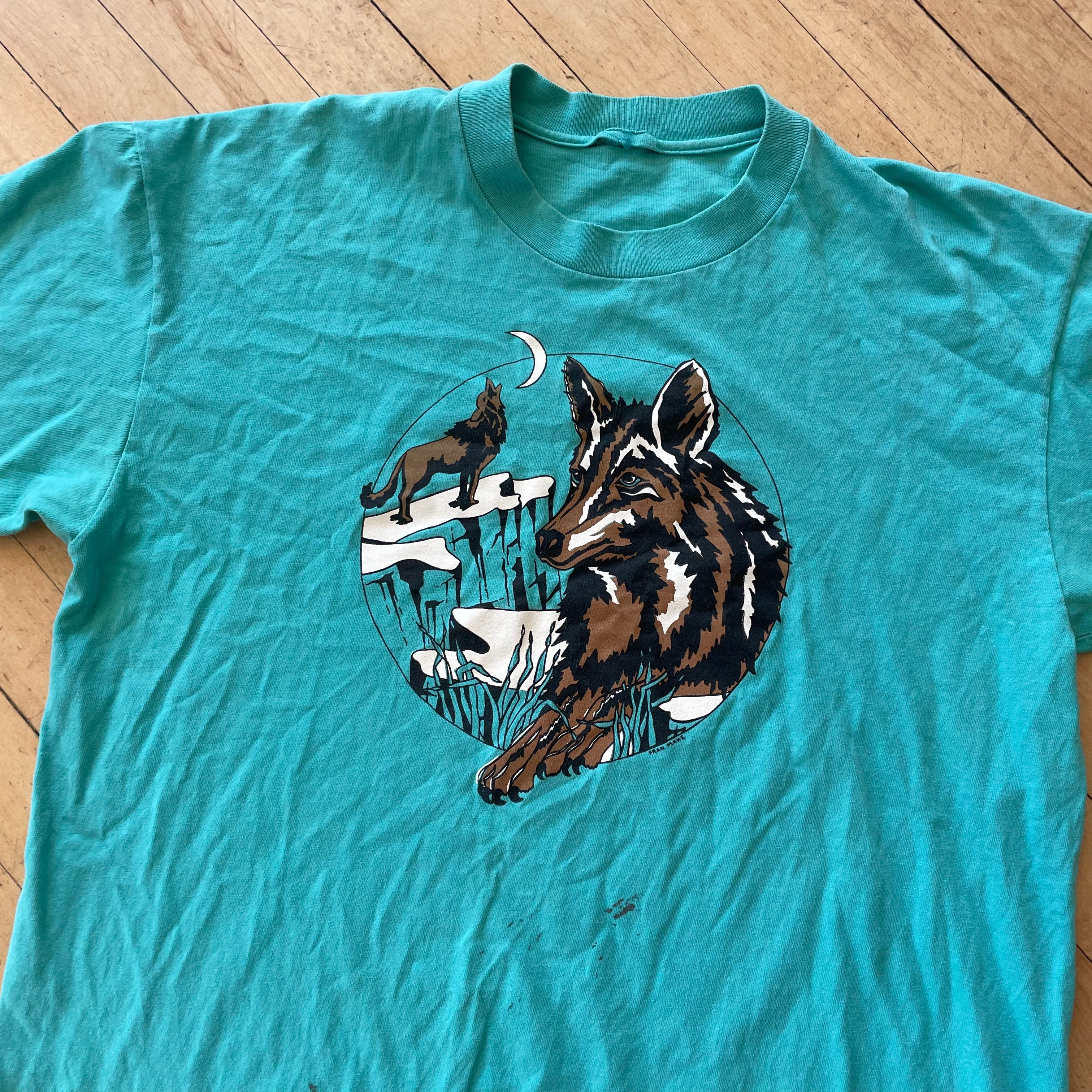 90s Wolf Nature Graphic T-shirt Sz L