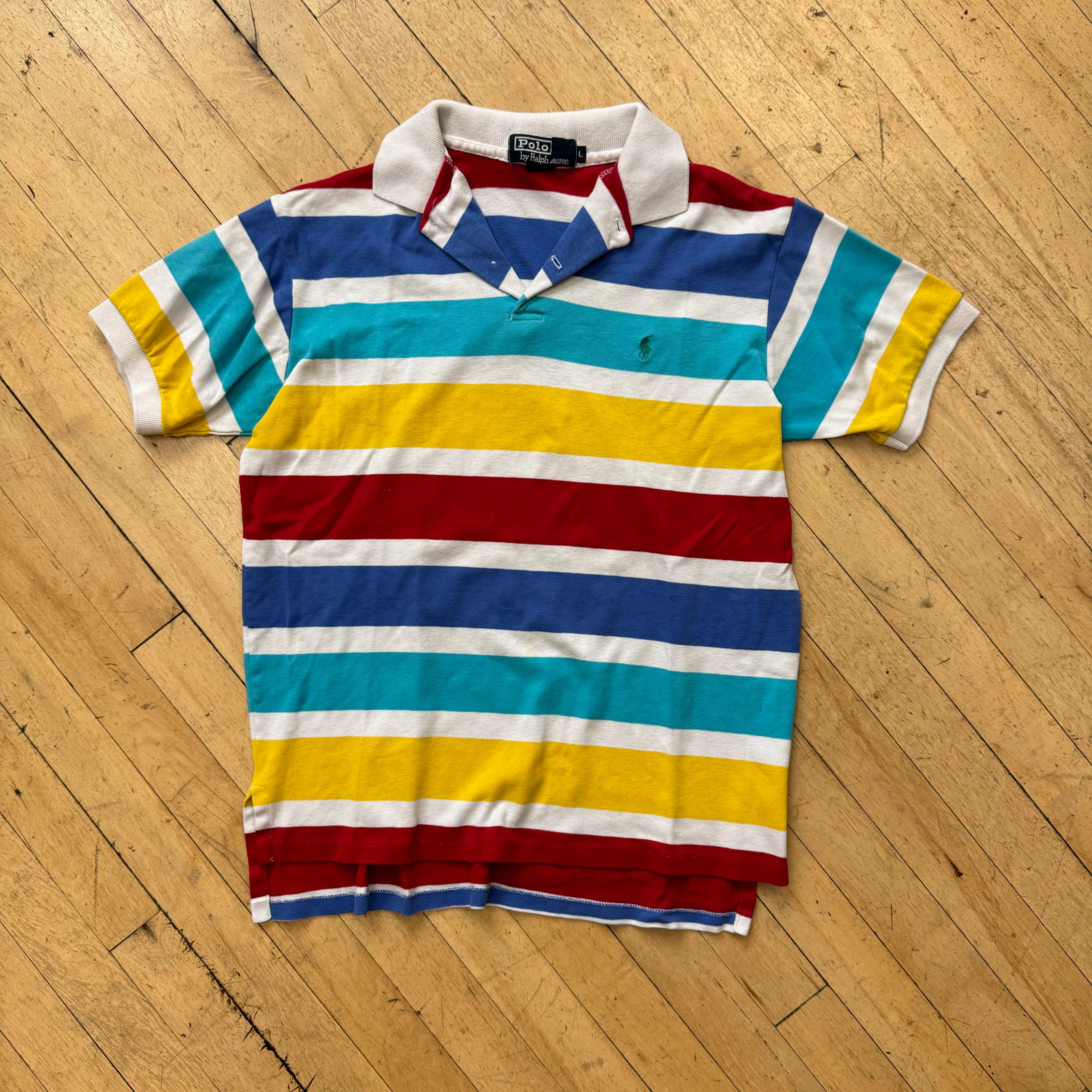 Y2K Striped Polo RL Two Button T-shirt Sz S
