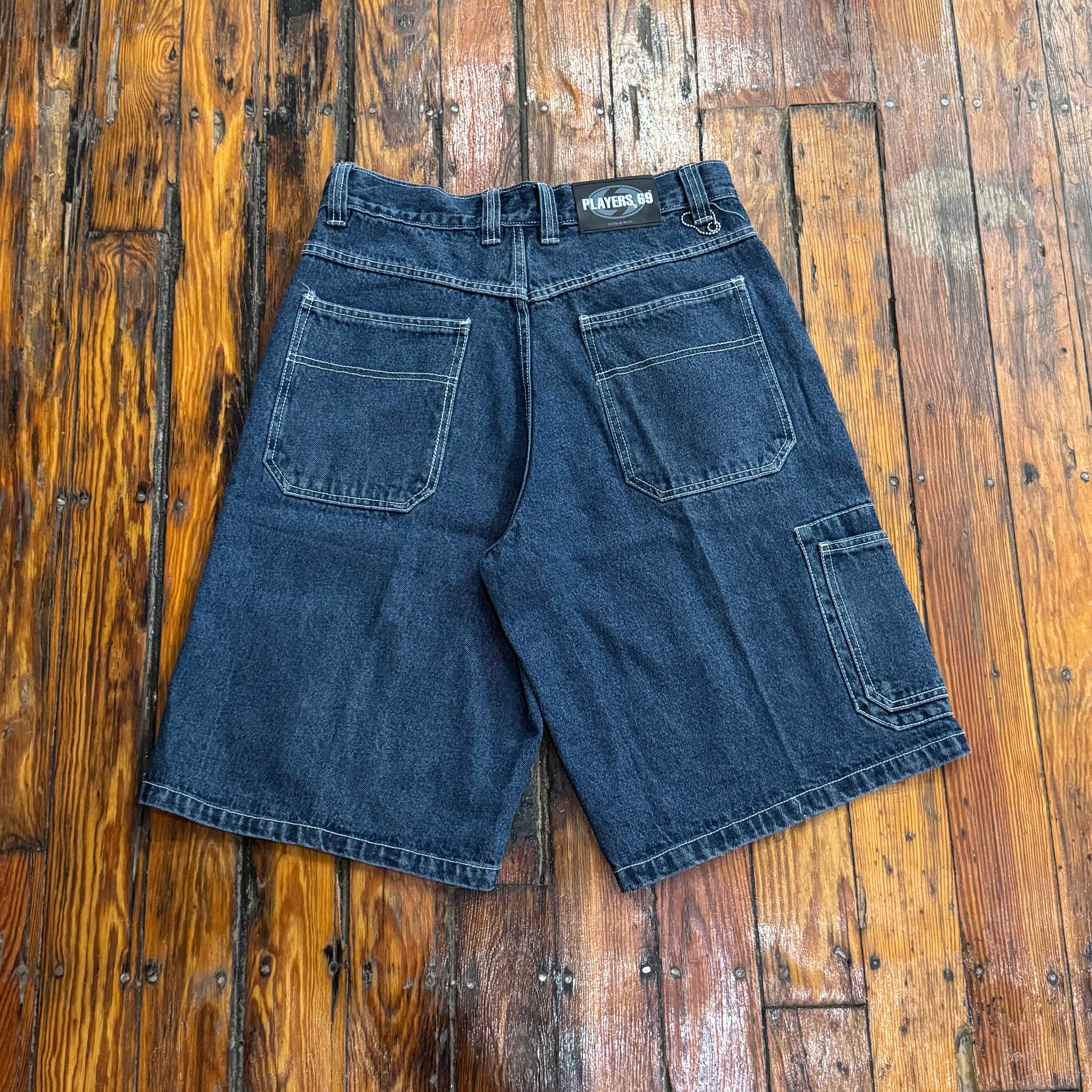 Y2K Players 69 Embroidered Denim Jean Shorts Sz 32
