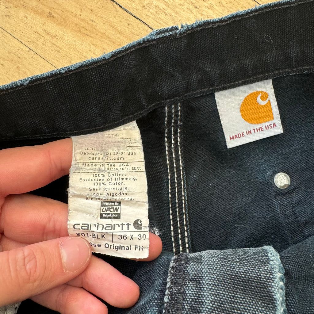 Vintage Faded BLK Carhartt Double Knee Denim Jeans Sz 36x30