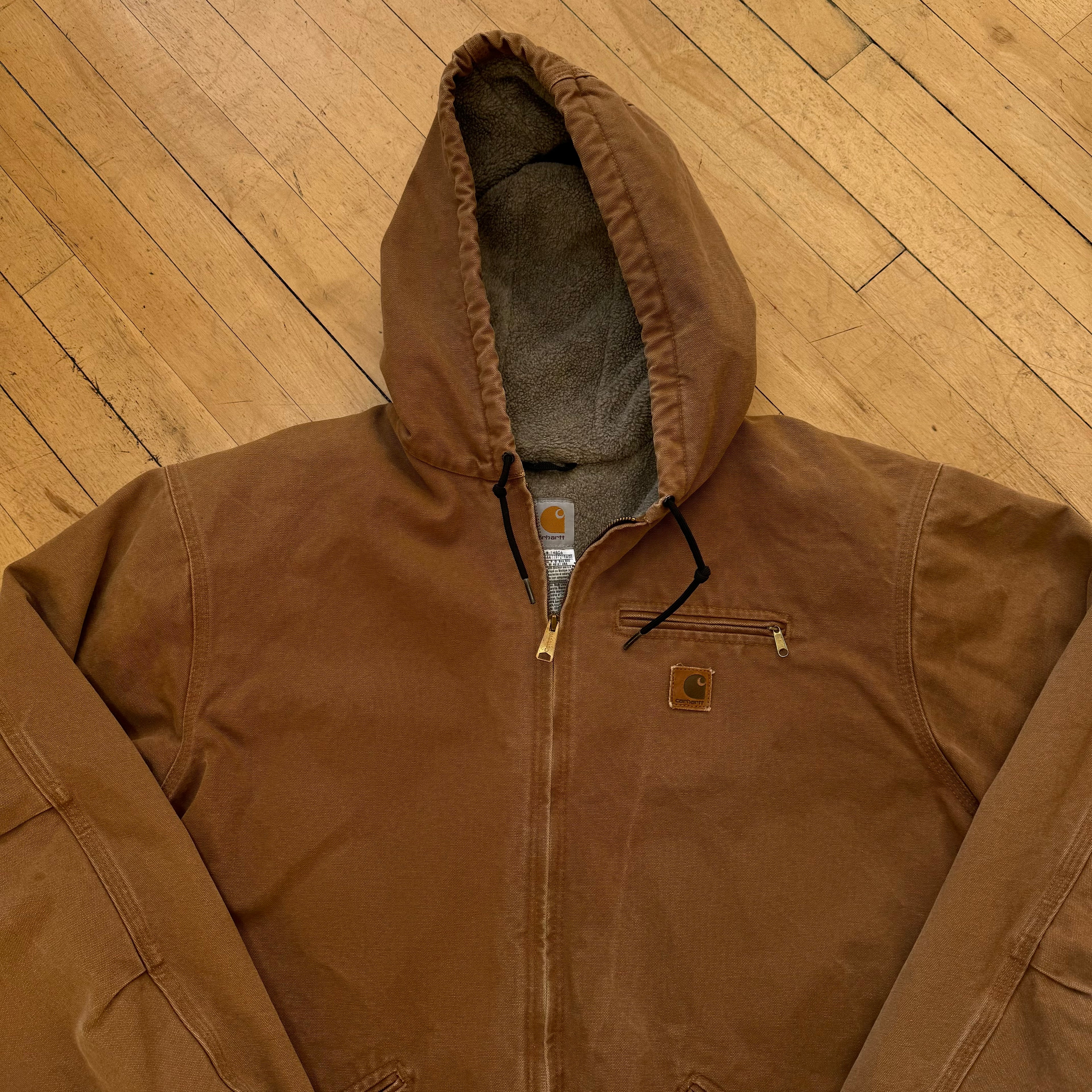 Vintage Fleece Lined Carhartt Hooded Workwear Jacket Sz XXXL
