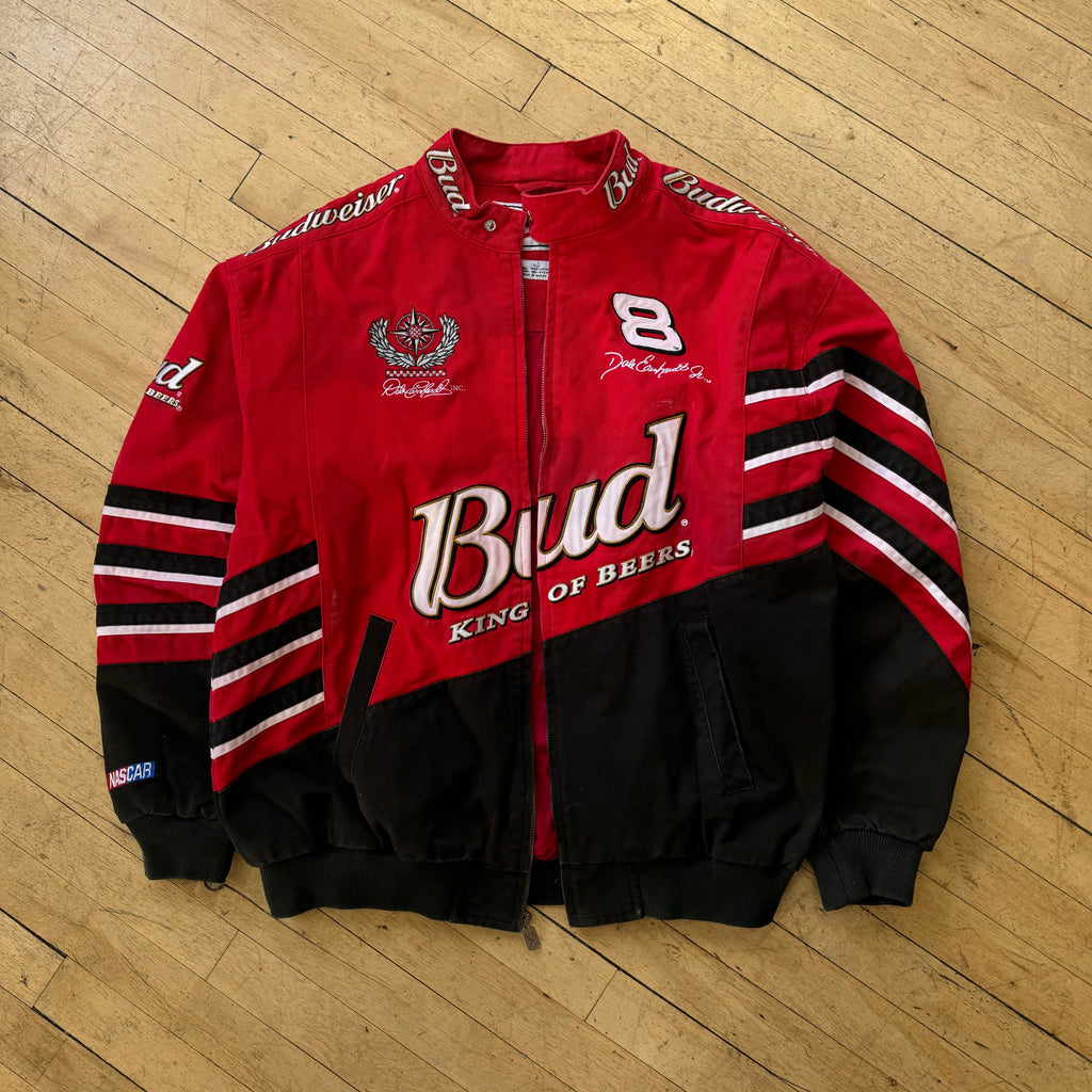 Vintage Bud King Of Beers Nascar Jacket Sz L (Broken Zip)