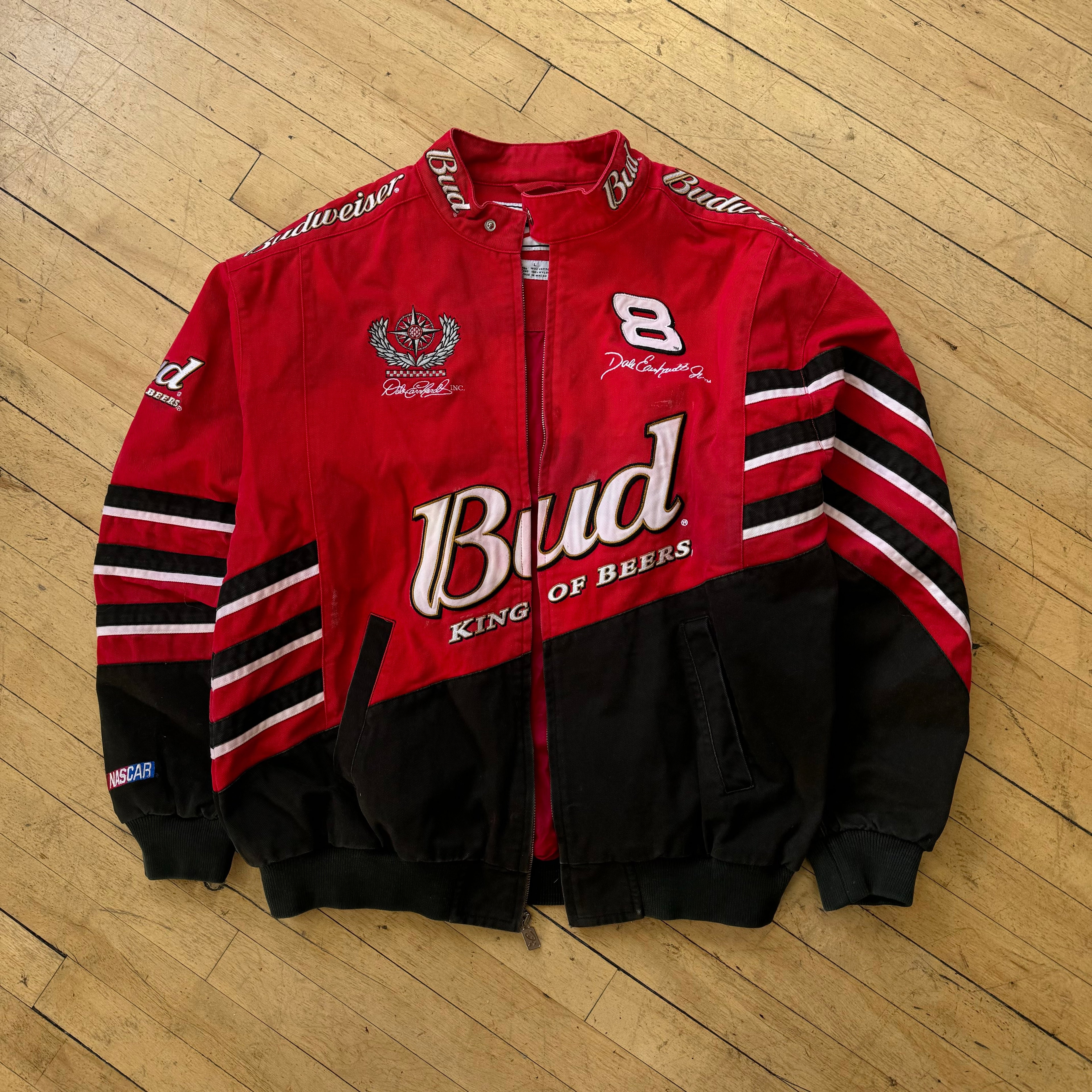 Vintage Bud King Of Beers Nascar Jacket Sz L (Broken Zip)