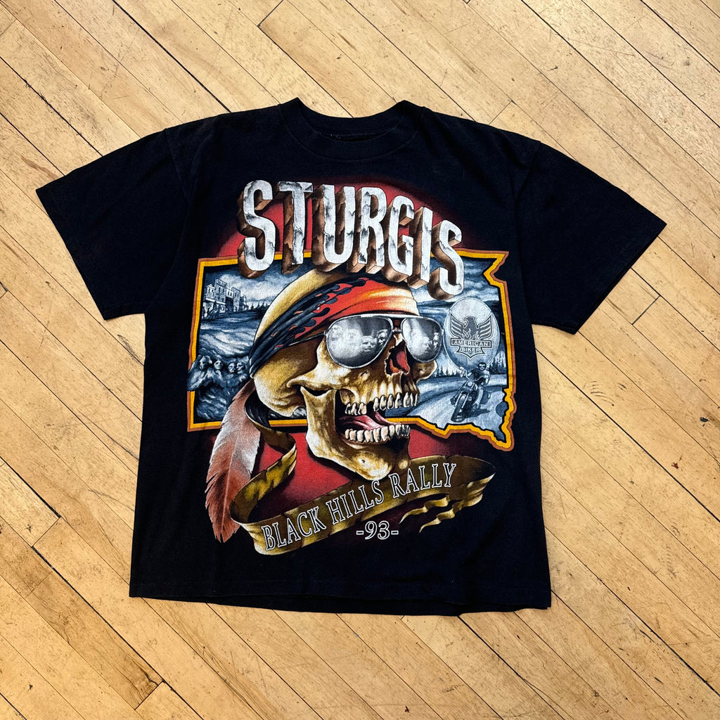 Vintage Sturgis Black Hills Rally 3D Emblem Biker Skull Sz XL