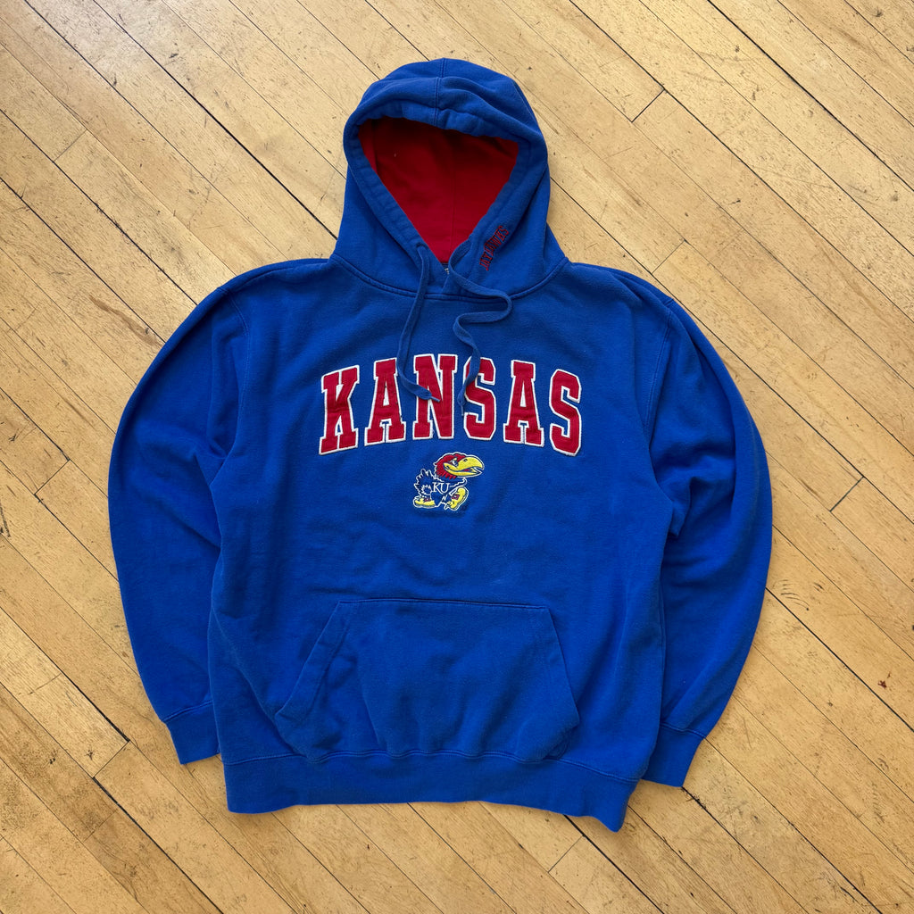 Y2K Kansas Jayhawks SpellOut Hoodie Sz L