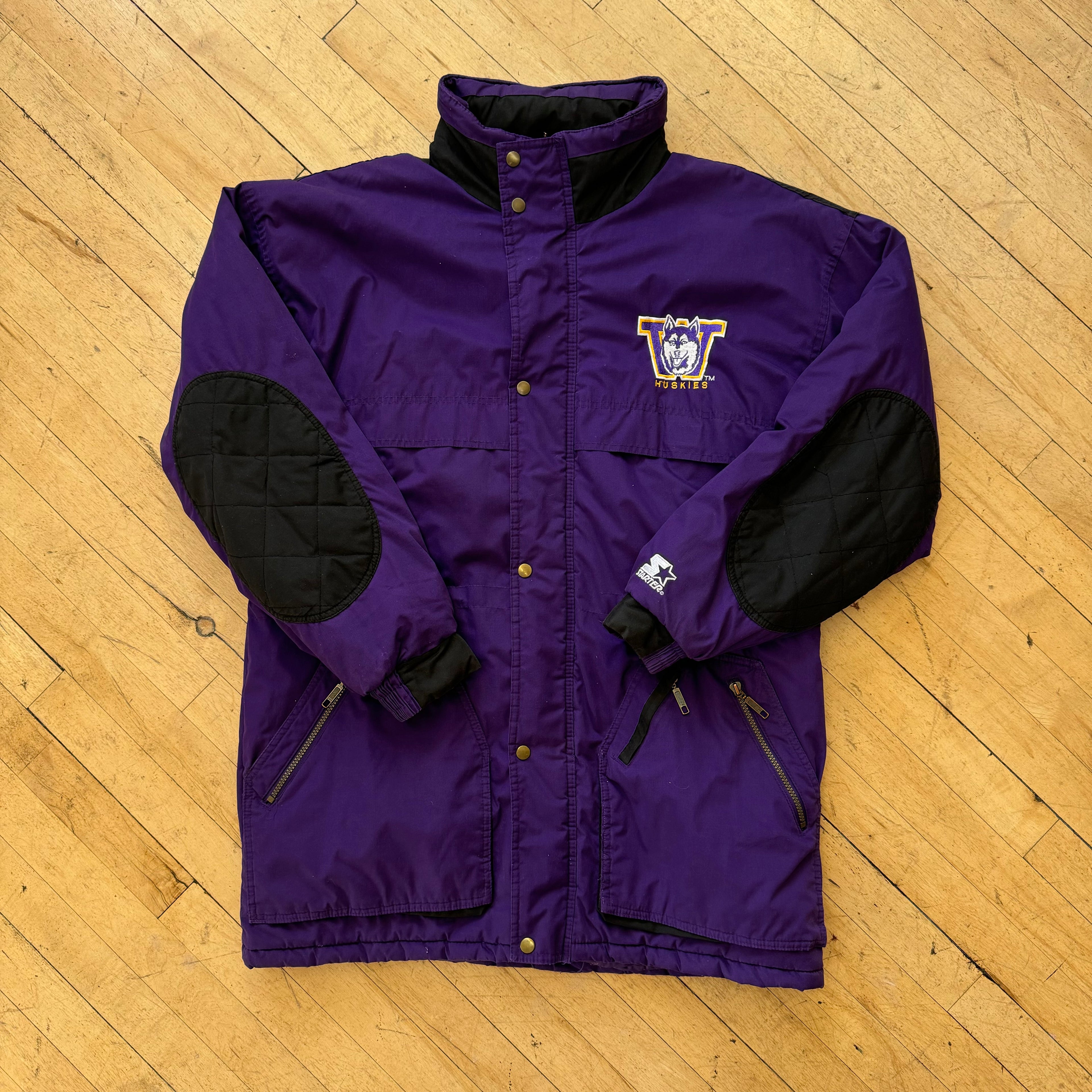 Vintage Starter Washington Huskies Trench Puffer Jacket Sz L