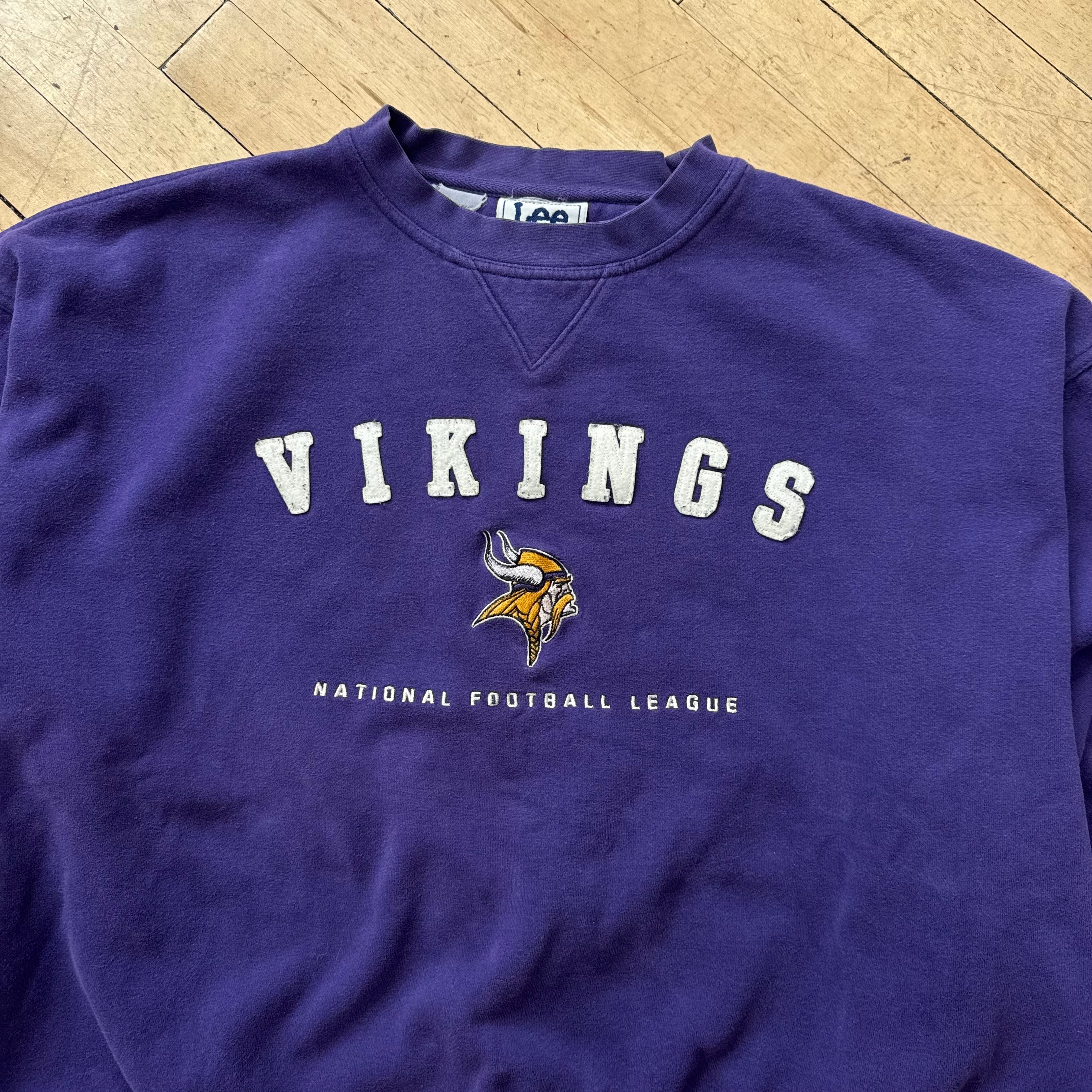 Vintage Lee Sports Vikings SpellOut CrewNeck Sz XL