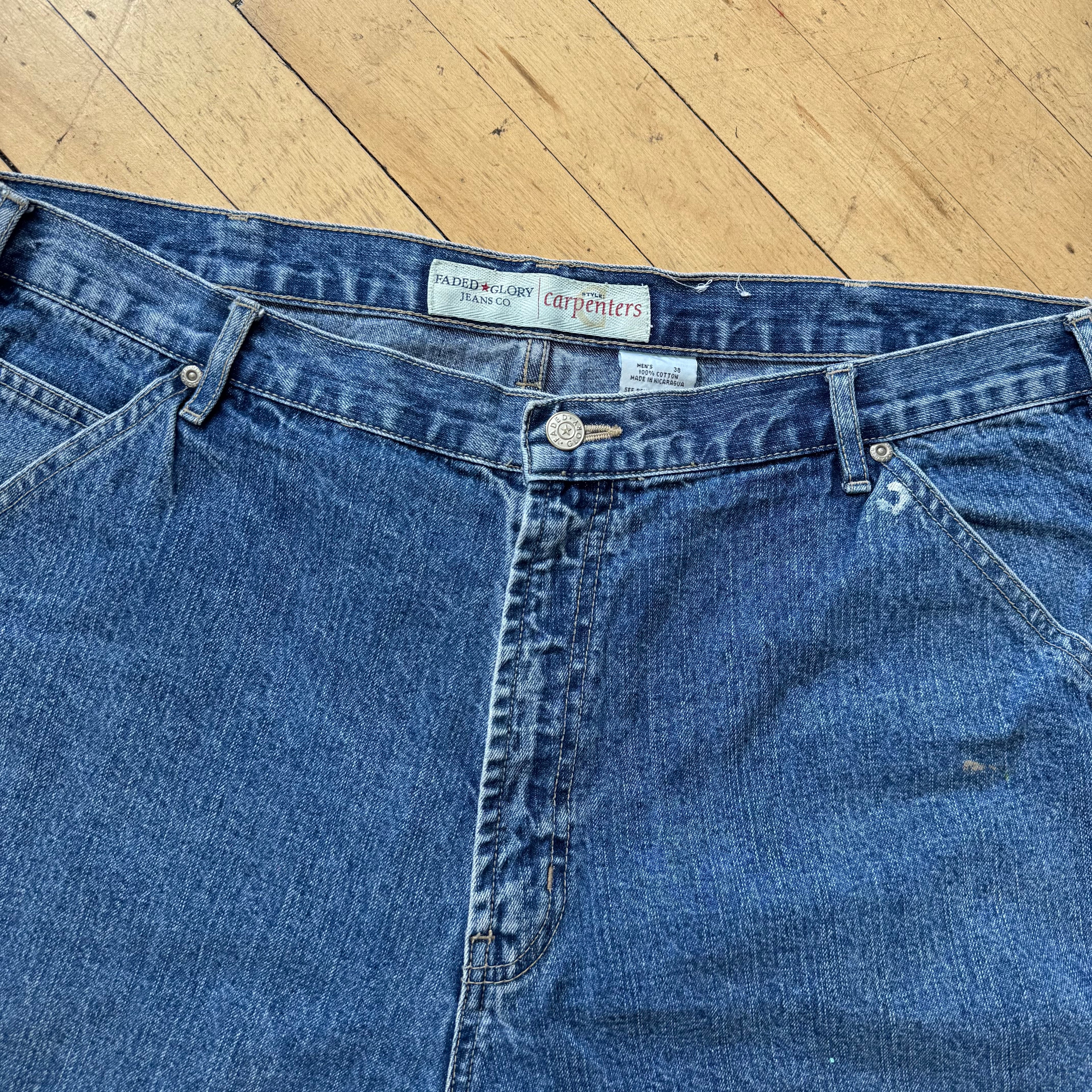 Y2K Faded Glory Carpenter Denim Jean Shorts Sz 38