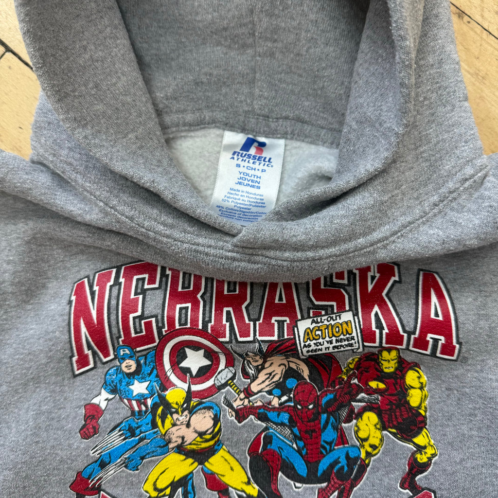 Vintage Russell Nebraska Marvel Hoodie Sz 7/8