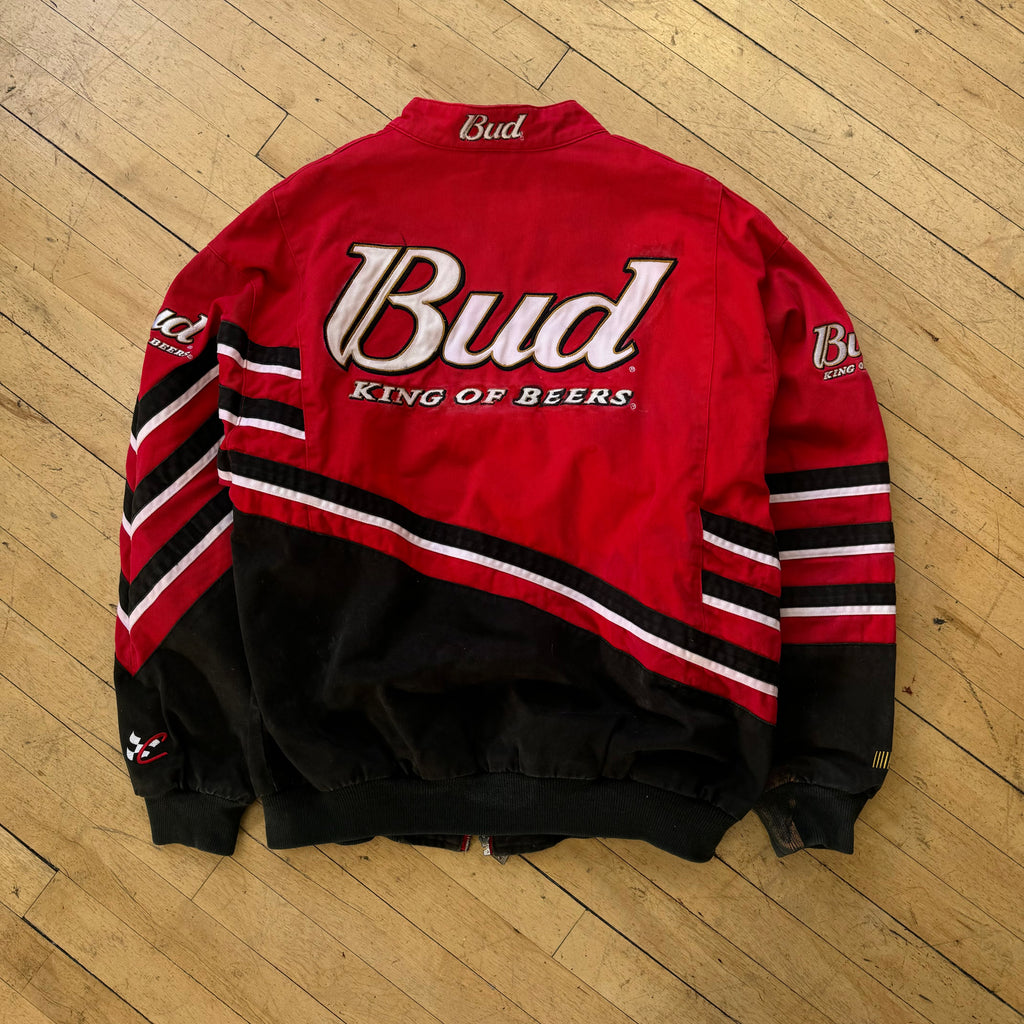 Vintage Bud King Of Beers Nascar Jacket Sz L (Broken Zip)