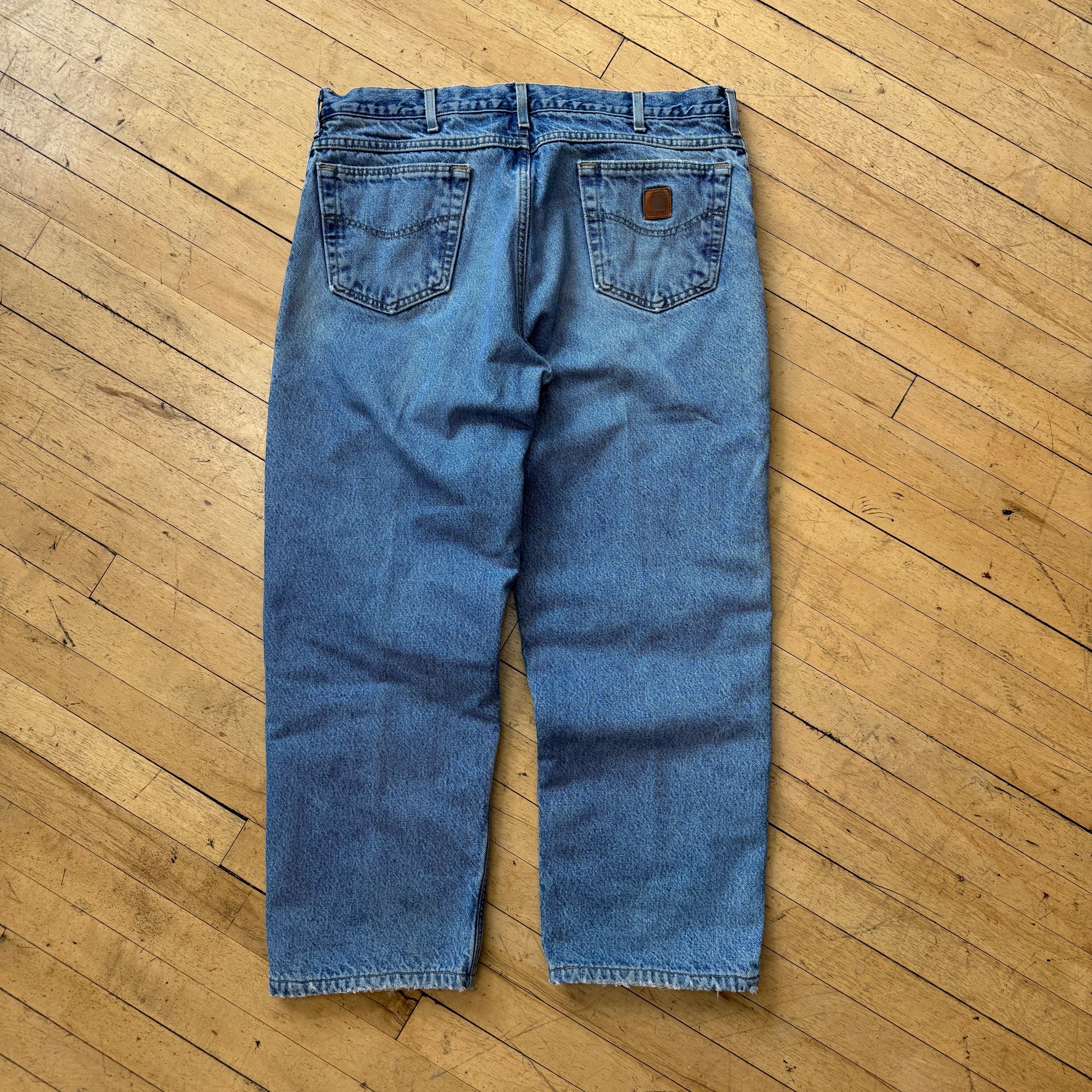 Vintage Faded Carhartt Plaid Lined Denim Jeans Sz 40x32