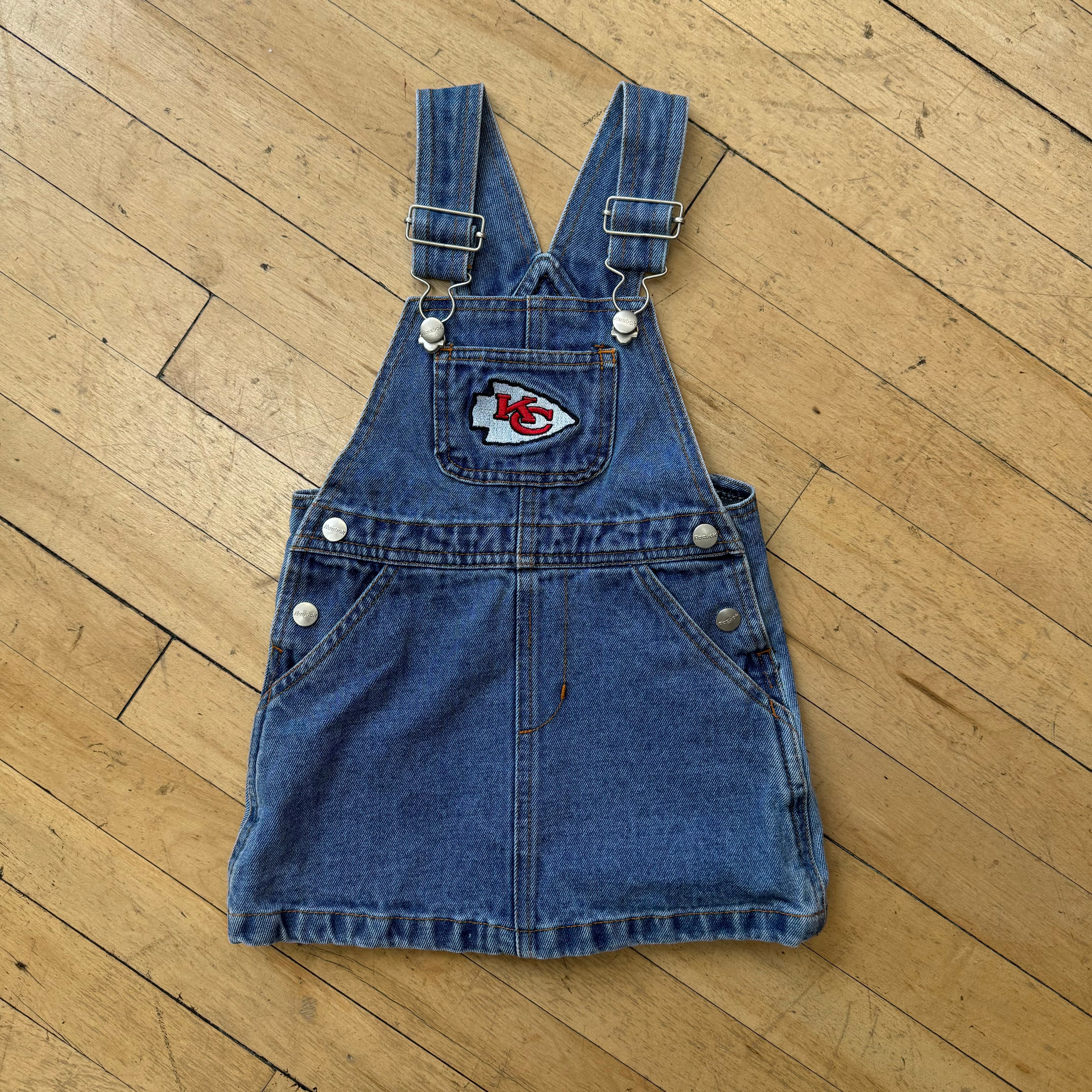 Vintage Kansas City Chiefs Denim Skirt Overalls Sz 4T