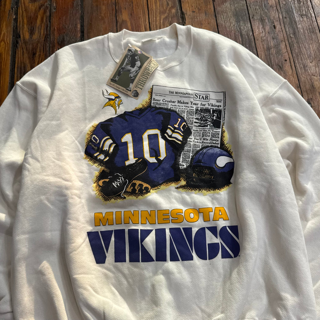 Vintage Minnesota Vikings Newspaper CrewNeck Sz XXL
