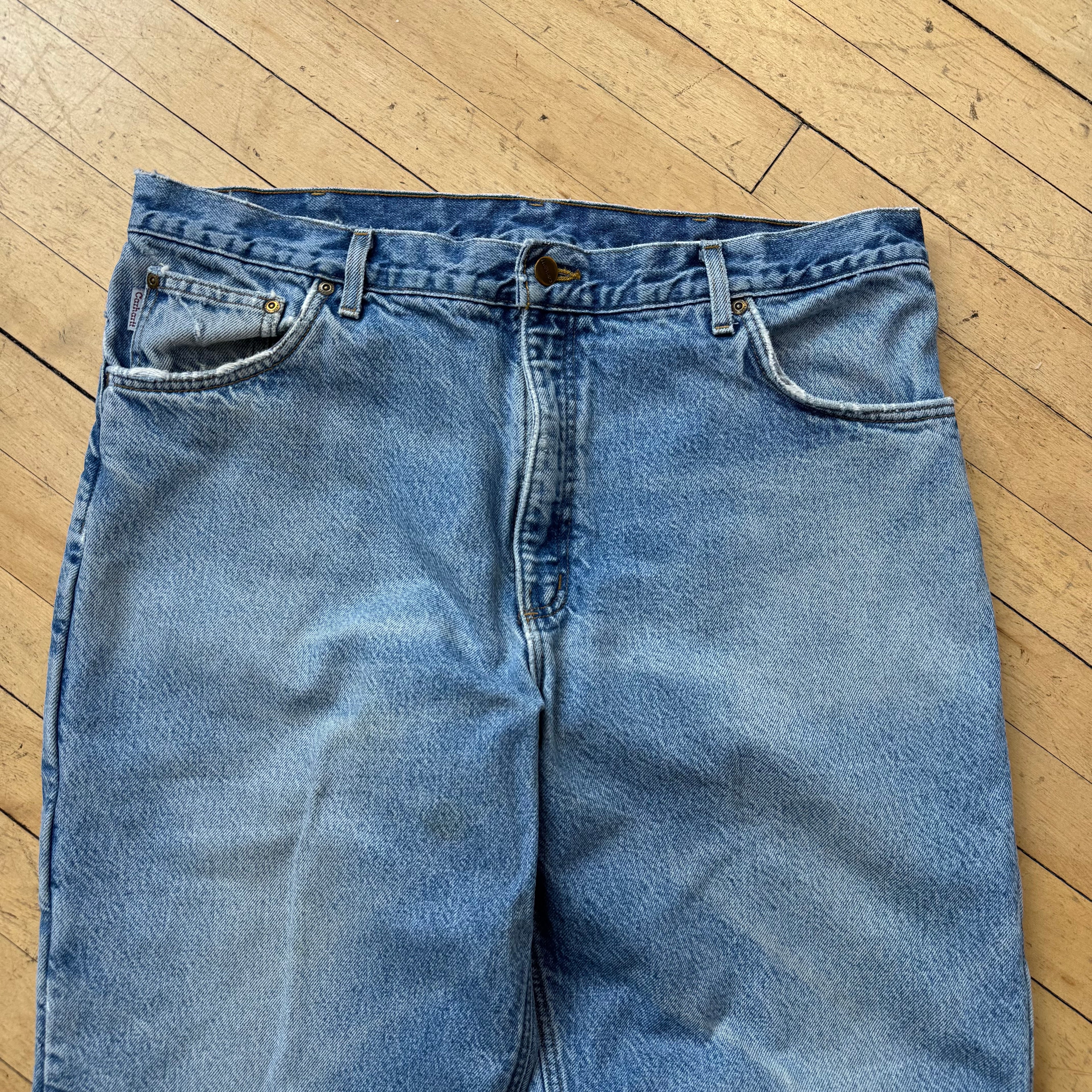 Vintage Faded Carhartt Plaid Lined Denim Jeans Sz 40x32