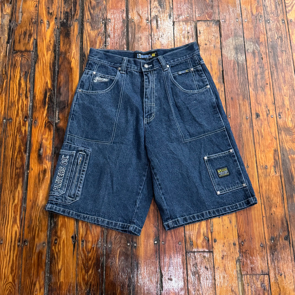 Y2K Players 69 Embroidered Denim Jean Shorts Sz 32