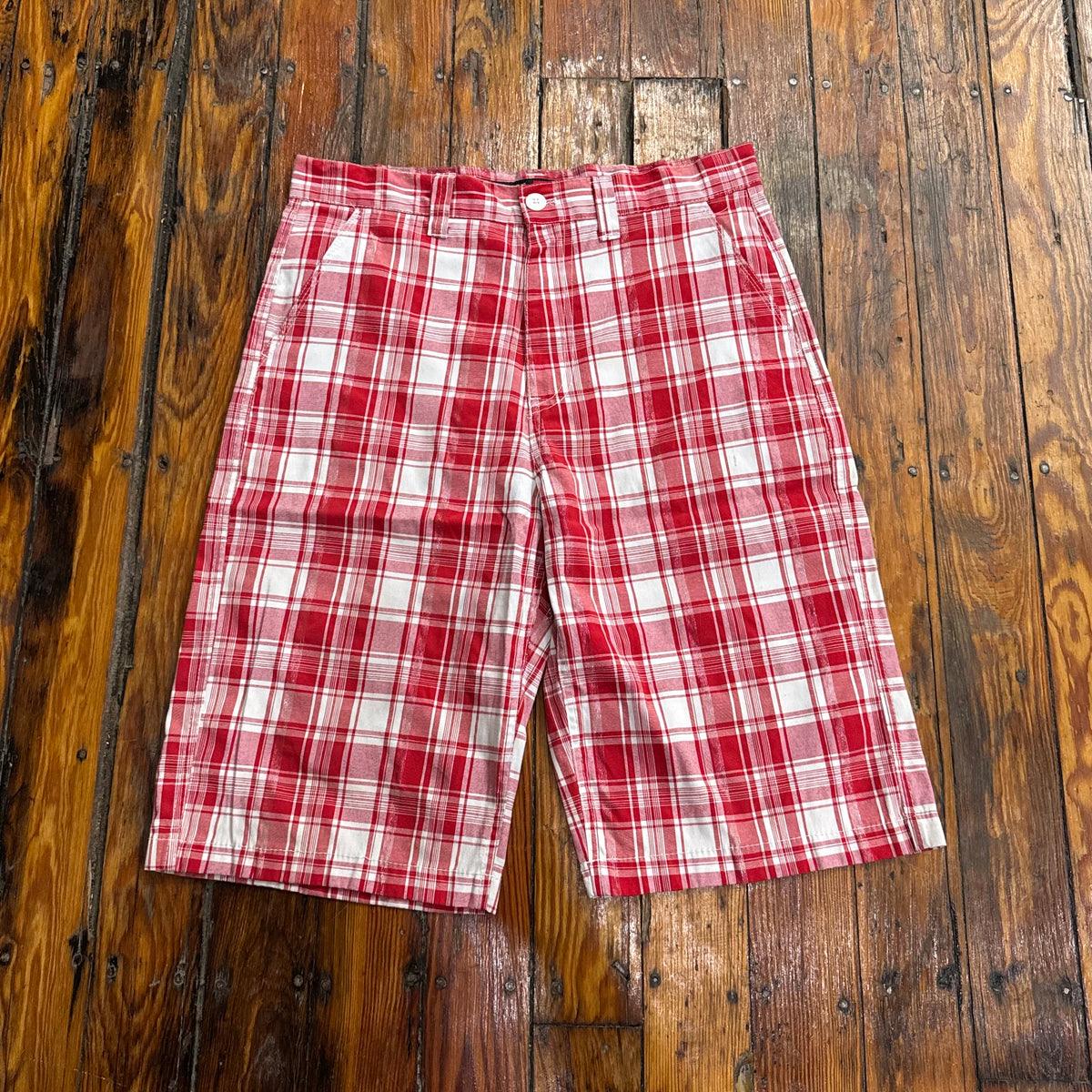 Y2K Plaid SouthPole Khaki Shorts Sz 34