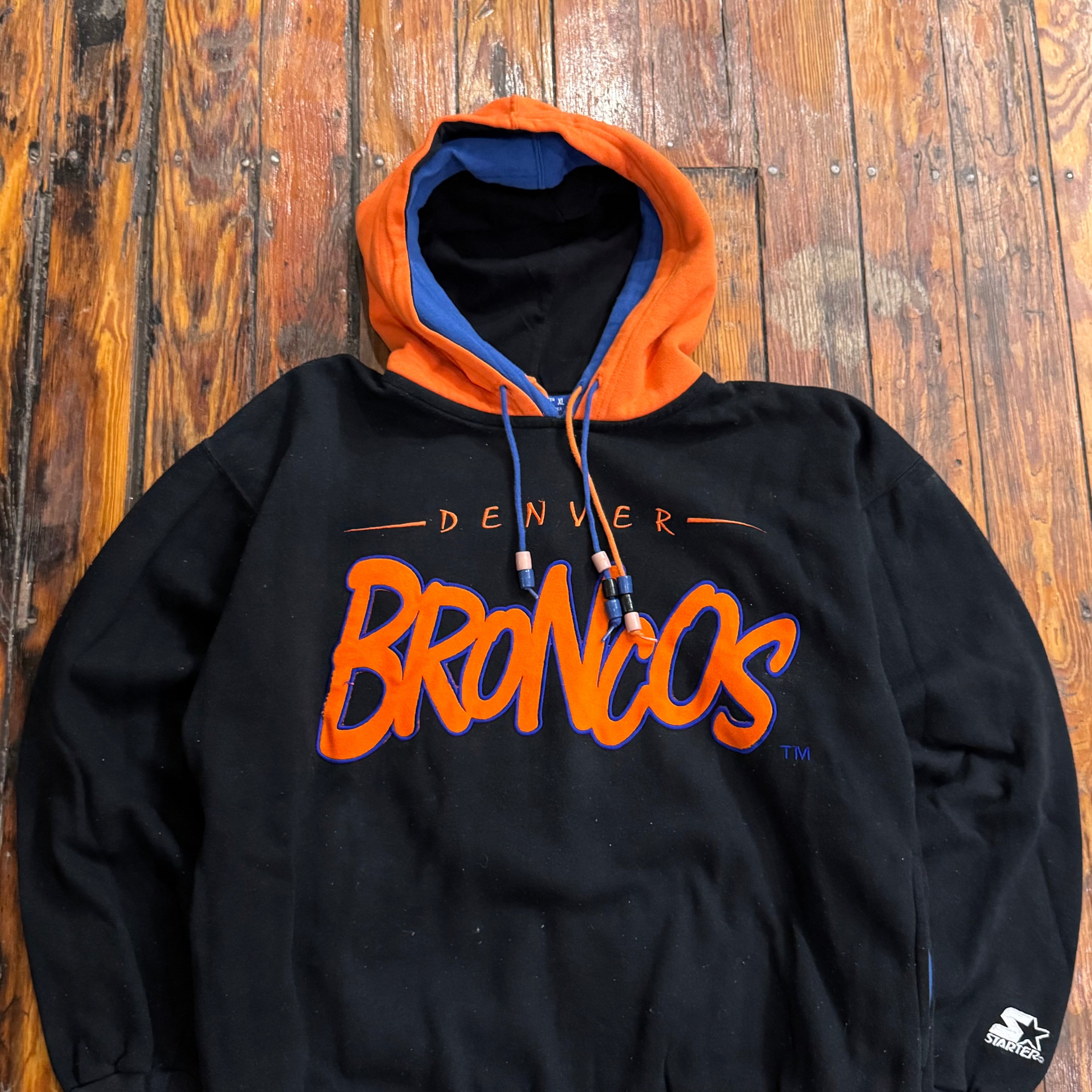 Vintage Starter Denver Broncos Double Hood Hoodie Sz L
