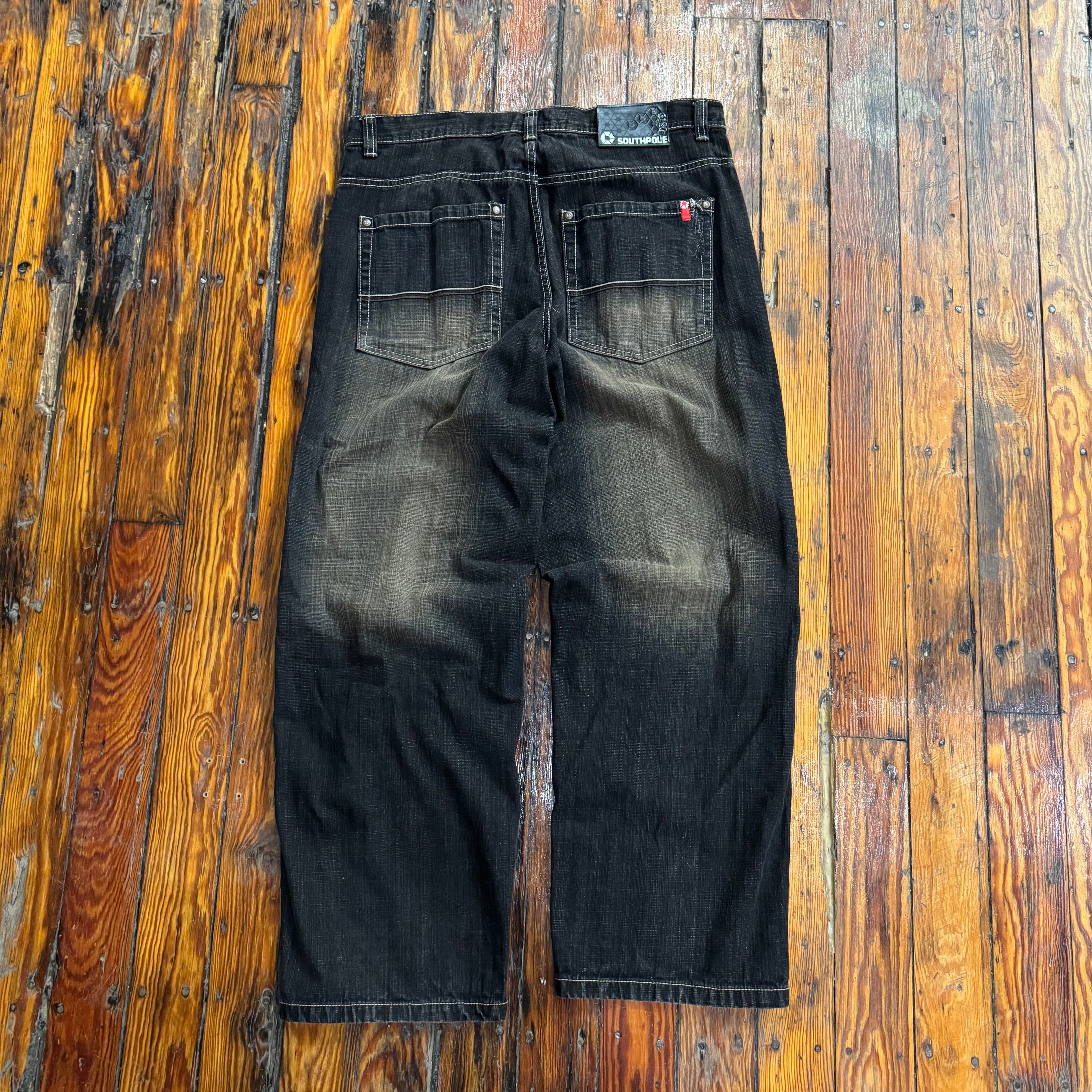 Y2K Faded Brown / Black SouthPole Denim Jeans Sz 36