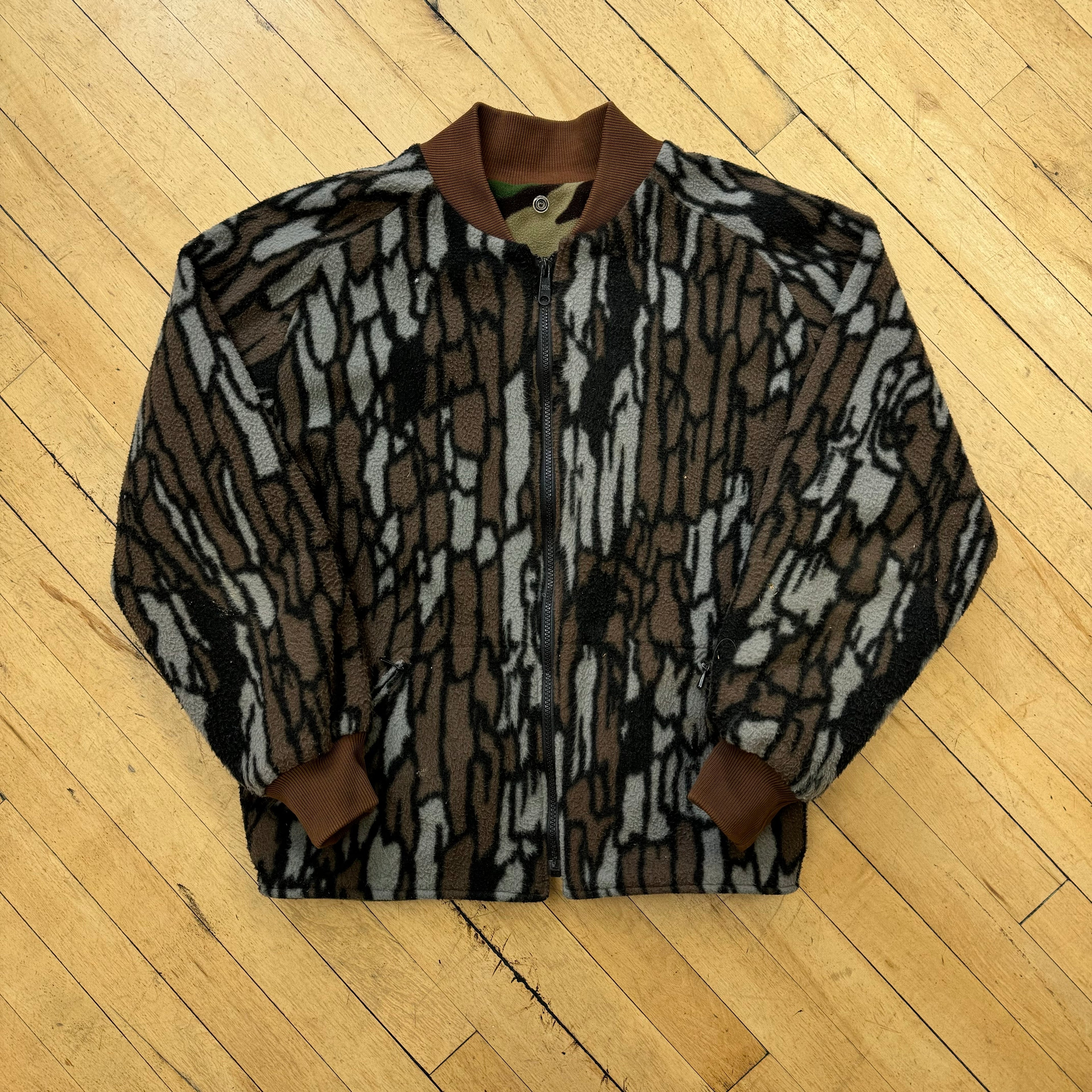 Vintage Reversible Camo Fleece Bomber Jacket Sz L