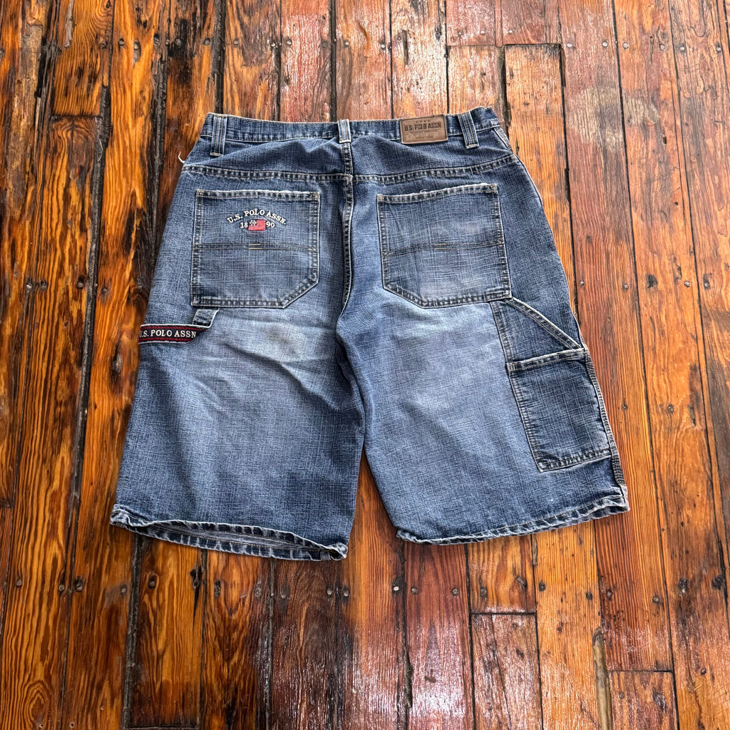 Y2K US Polo Assn Embroidered Denim Jean Shorts Sz 34