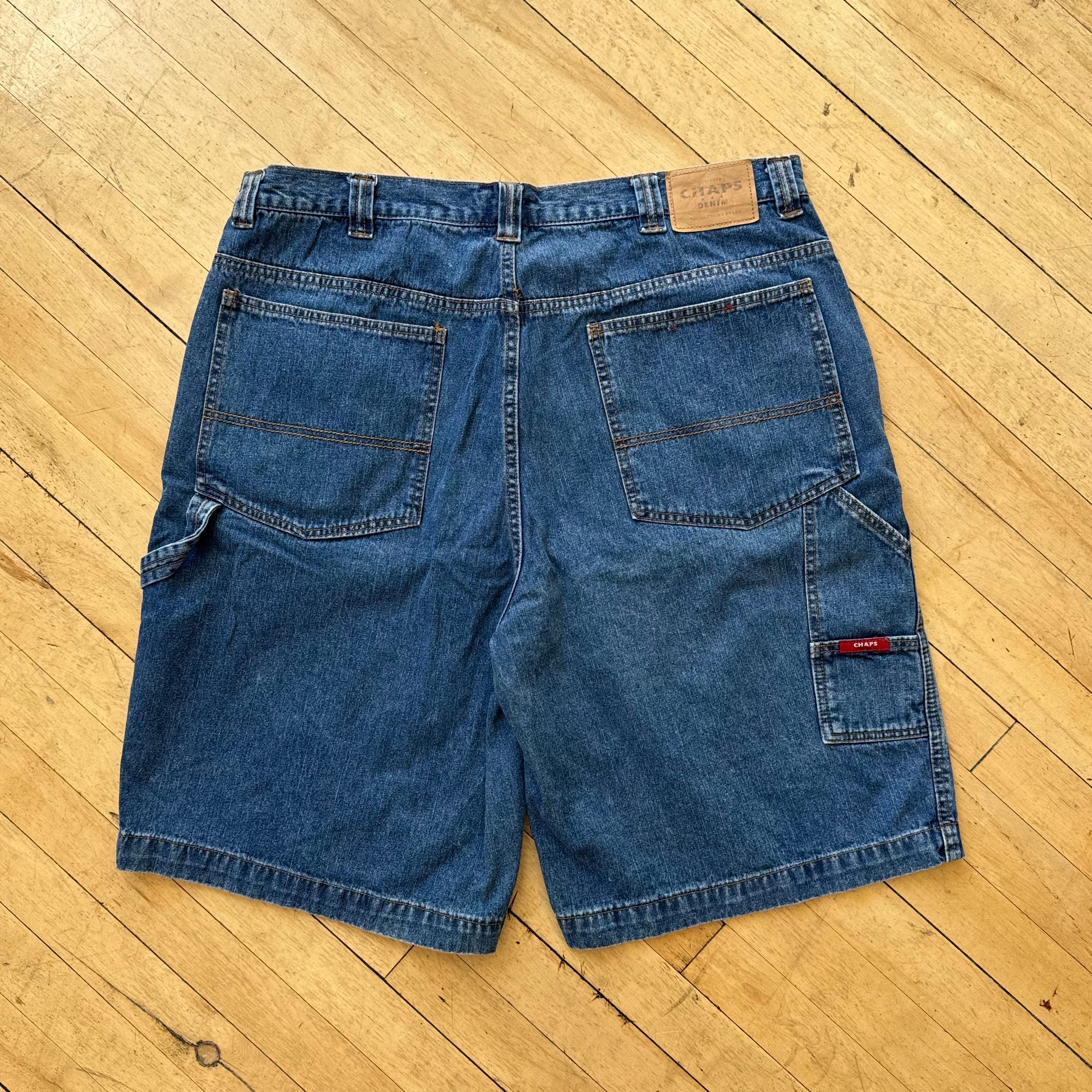 Y2K Chaps Carpenter Denim Jean Shorts Sz 38