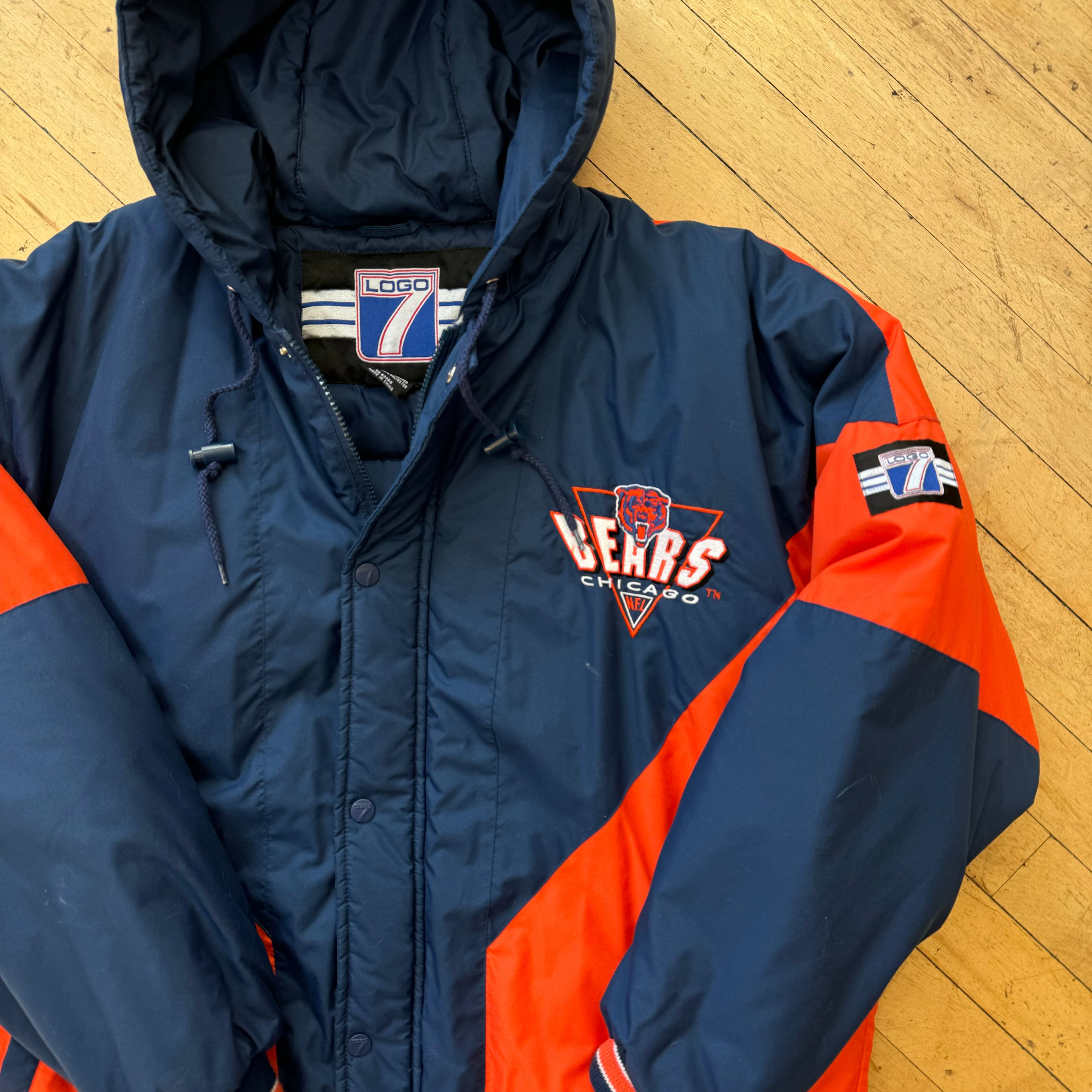 Vintage Logo 7 Chicago Bears Full Zip Hooded Jacket Size L