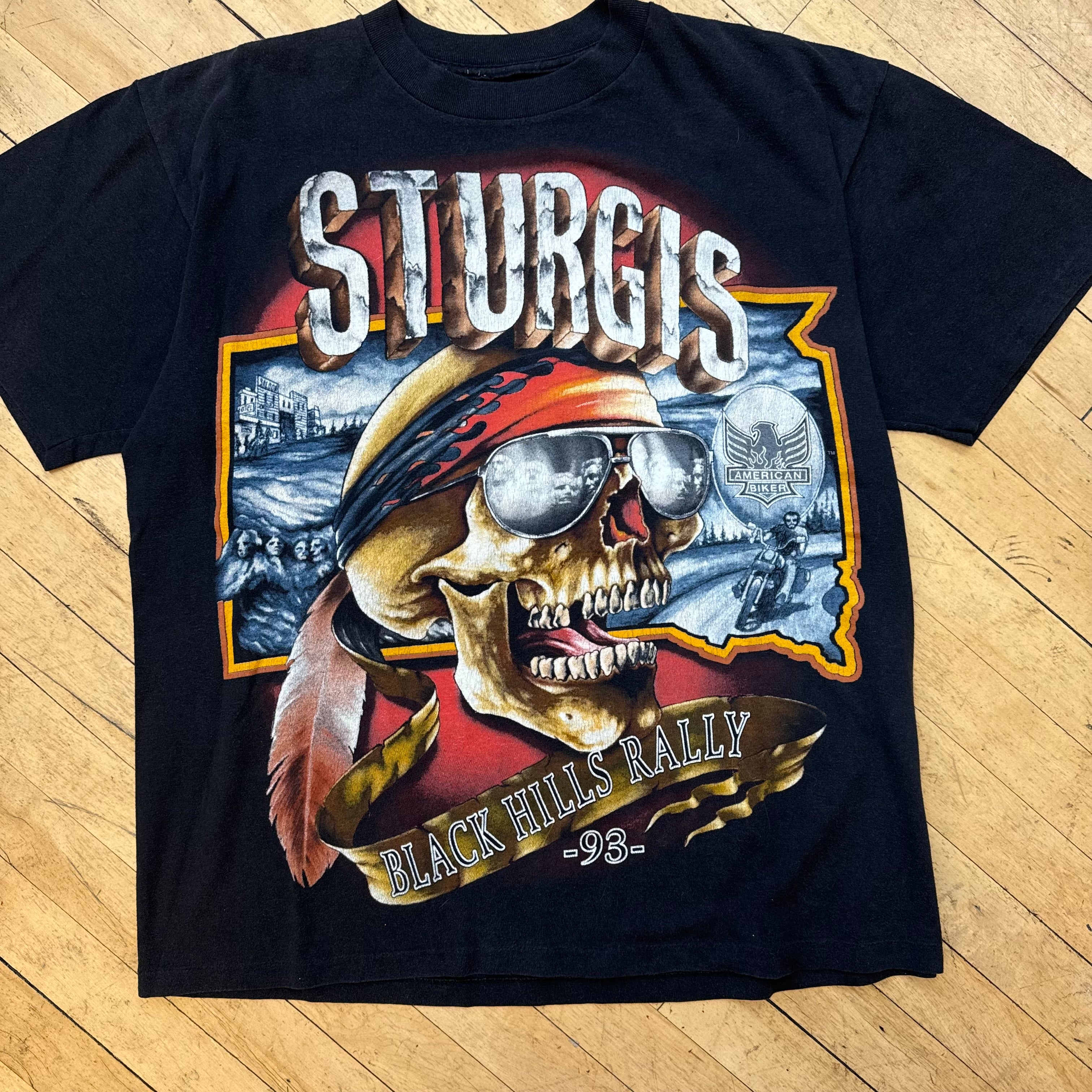 Vintage Sturgis Black Hills Rally 3D Emblem Biker Skull Sz XL