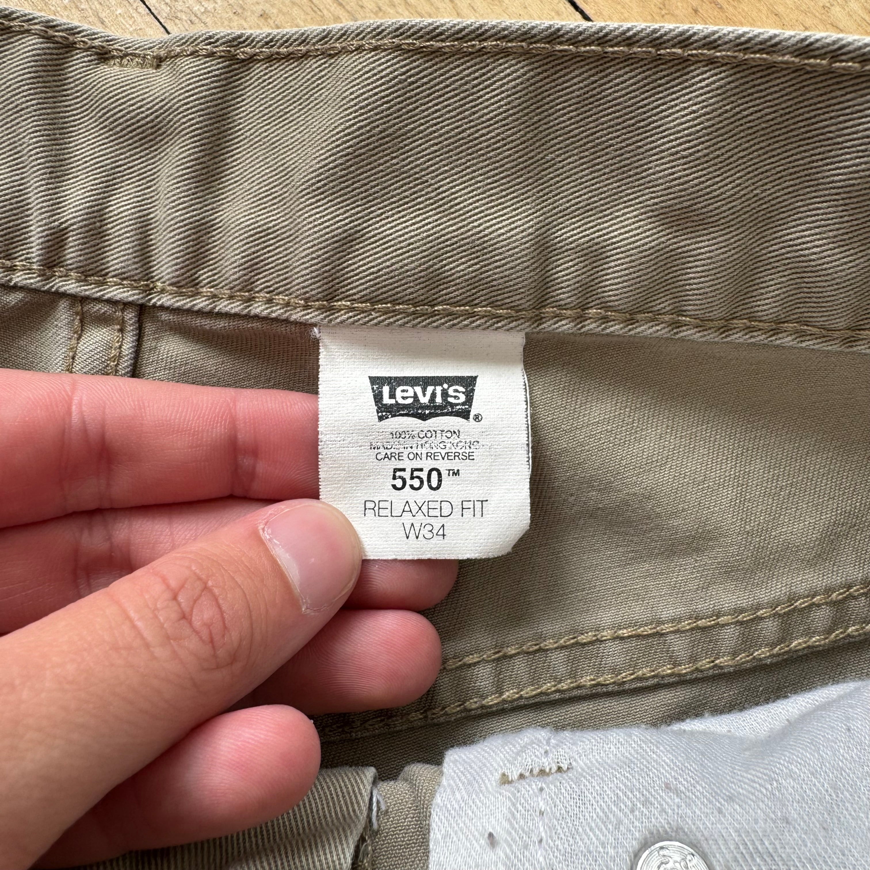 Vintage Levi 550 Khaki Denim Jean Shorts Sz 34
