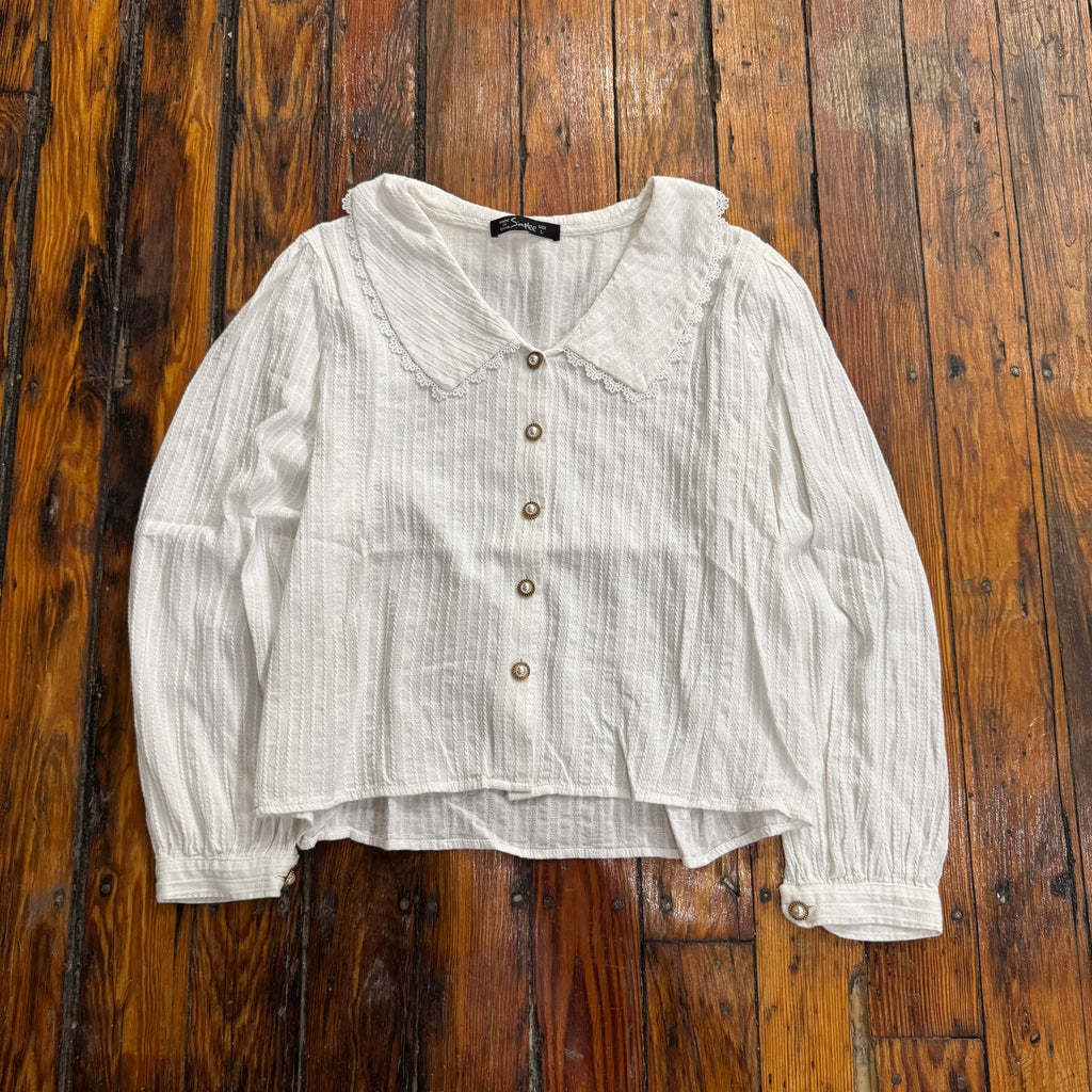 Y2K Pearl Button Simple Top Sz L