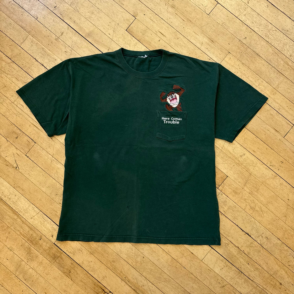 Vintage Taz Here Comes Trouble Pocket T-shirt Sz M