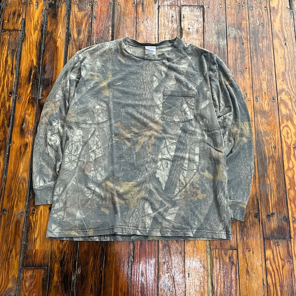 Vintage Camo Long Sleeve Pocket T-shirt Sz L