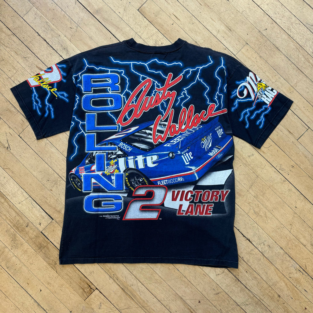 Vintage Rusty Wallace NASCAR Rolling Thunder AOP T-shirt Sz XL