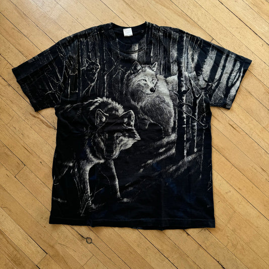 Vintage AOP Wolf & Woods T-shirt Sz L