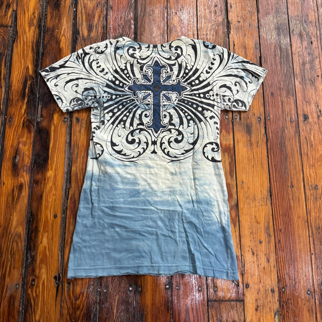 Y2K Sinful Heart & Cross T-shirt Sz M