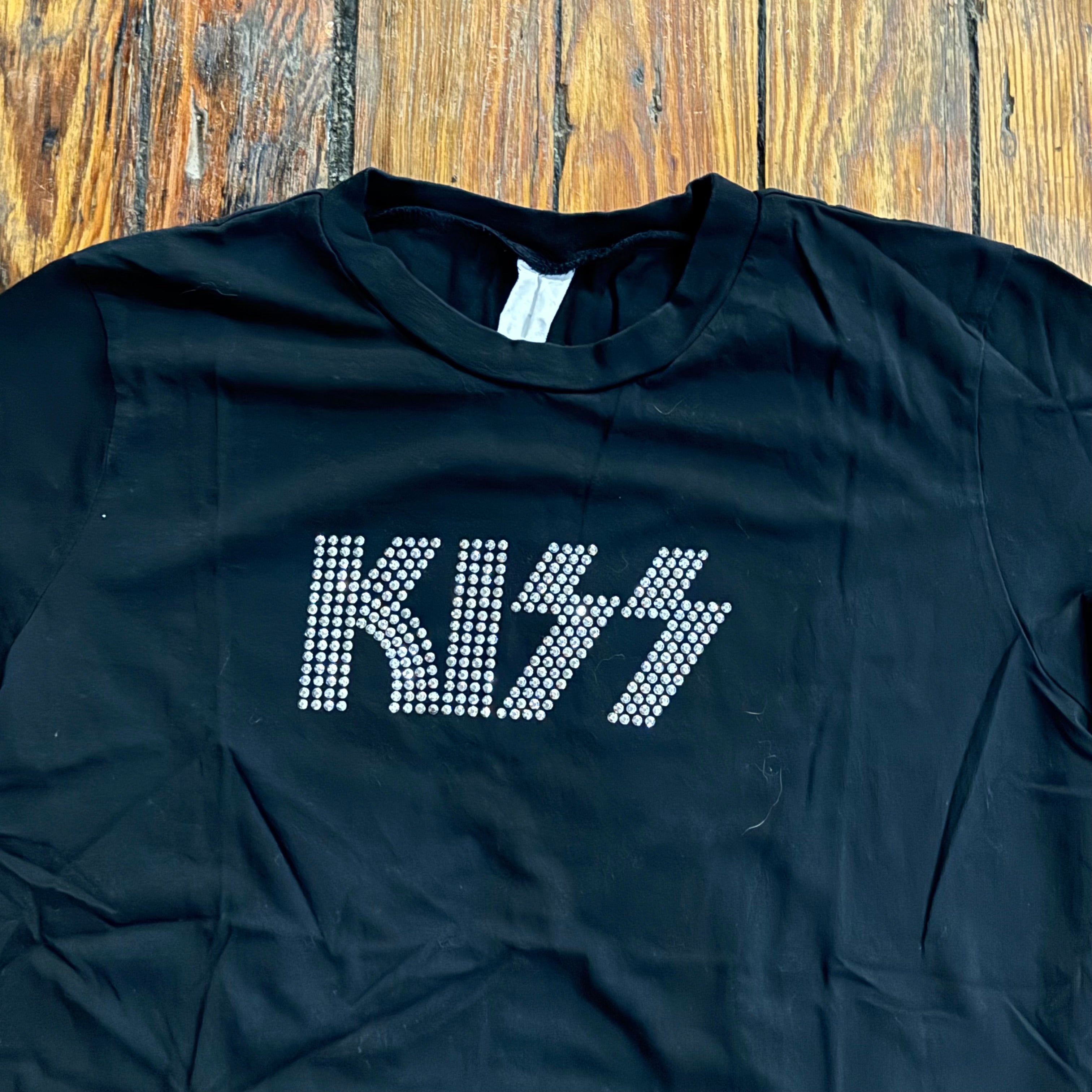 Y2K Bedazzled Kiss SpellOut Baby T-shirt Sz S